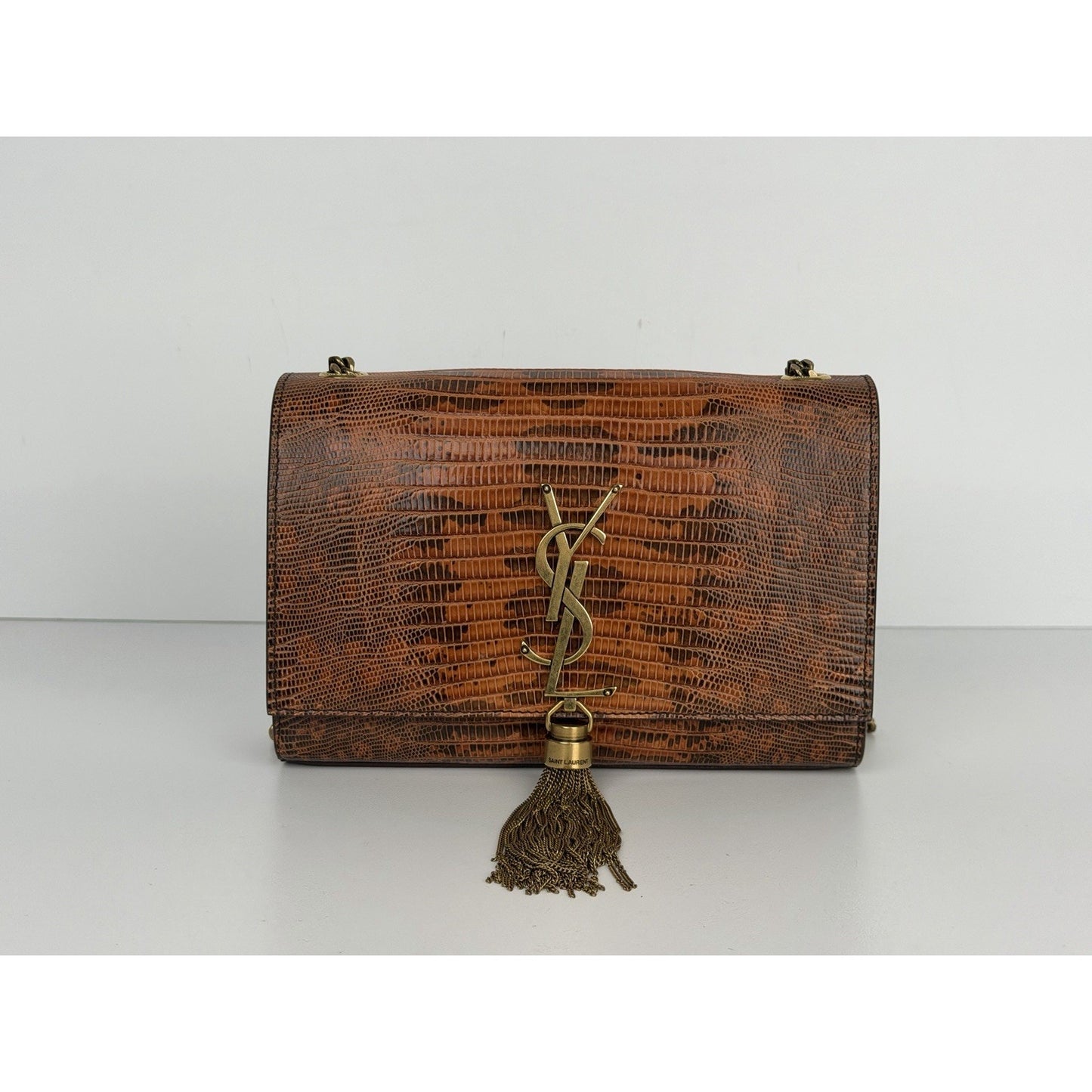 Saint Laurent Kate Small Tassel Wallet on Chain in Lizard Embossed Leather C9