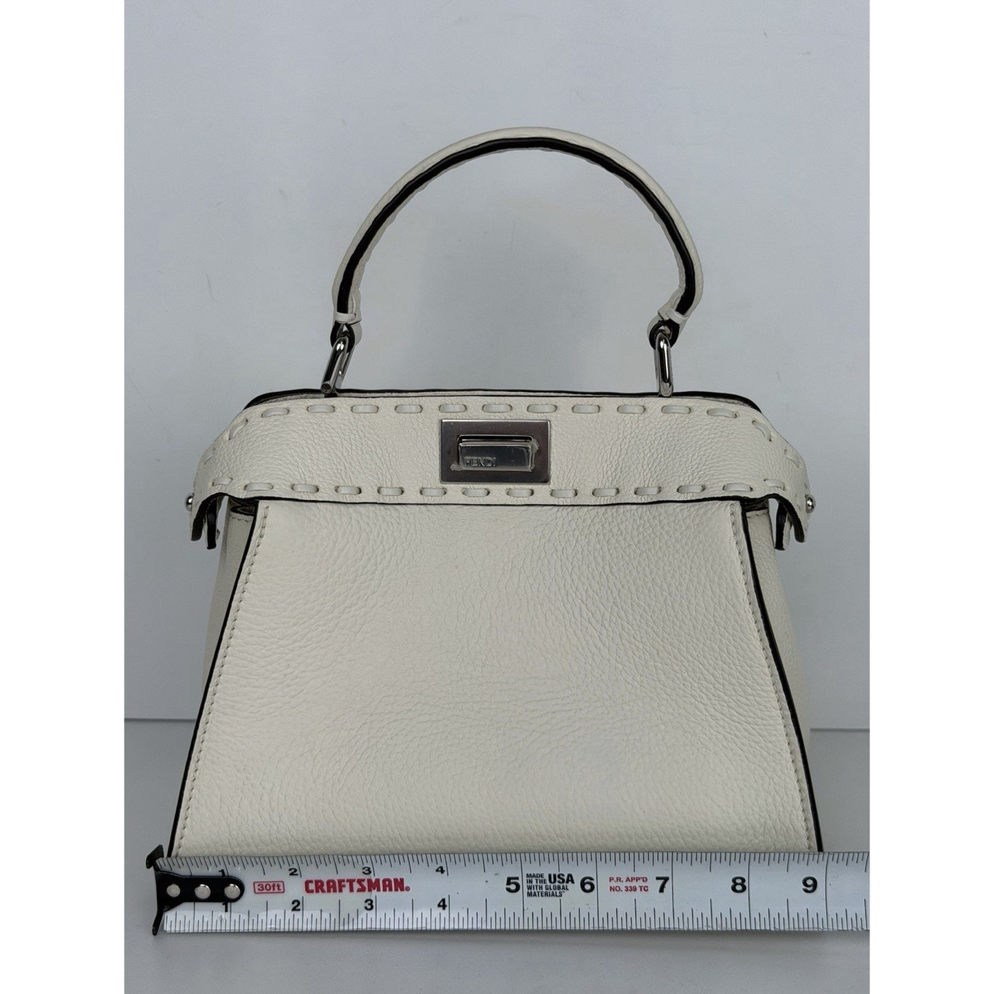 Fendi Peekaboo ISeeU Mini Bag White Cuoio Romano Leather Silver-Tone Hardware B1