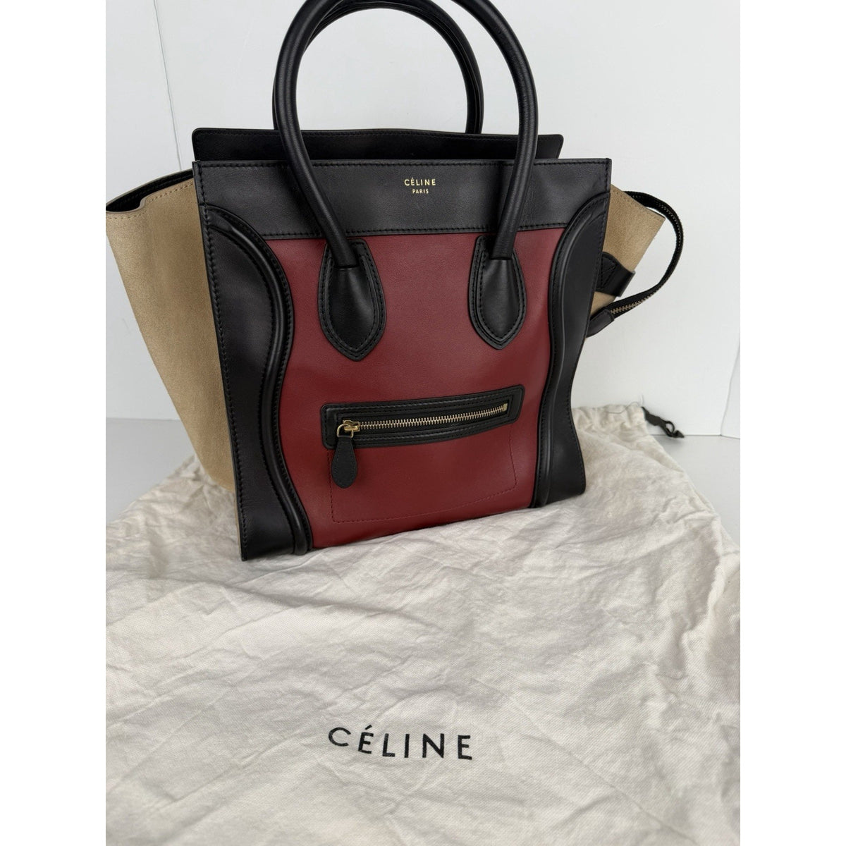 Celine Luggage Tote Bag Micro in Tri-Color Calfskin Leather and Suede S