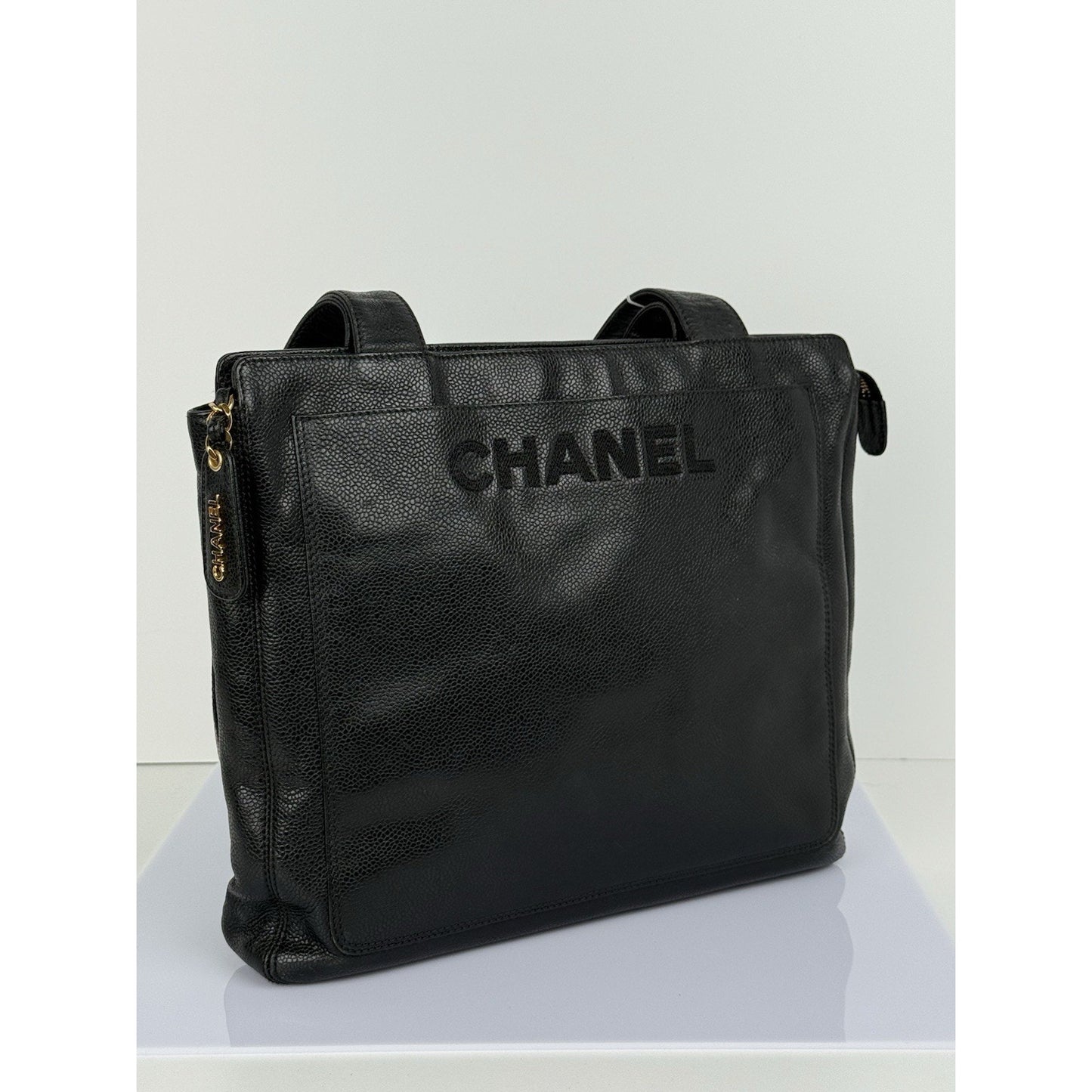 CHANEL Tote Bag Grained Calfskin Black Gold Hardware