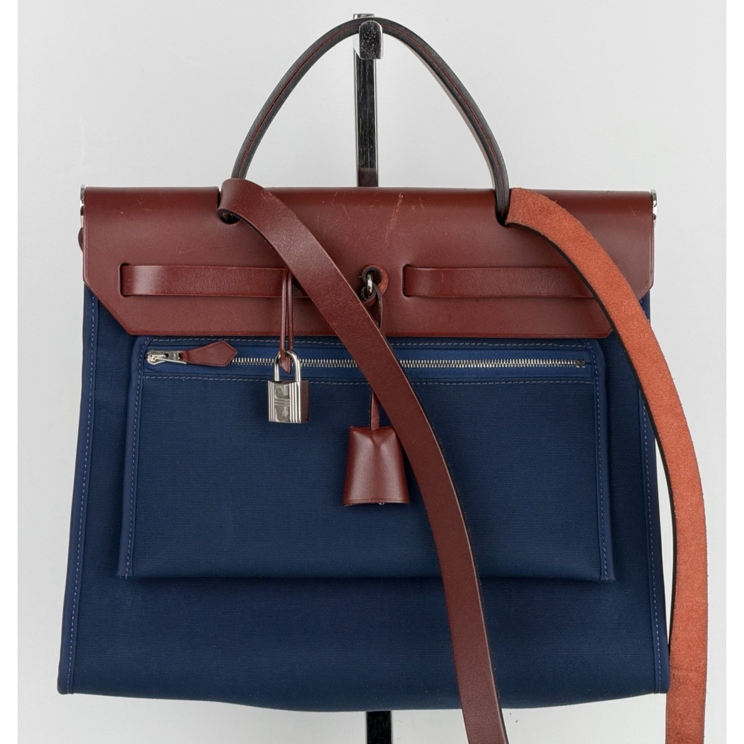Hermes Herbag Zip 31 Bag Blue Marine Canvas with Vache Hunter Leather 2015 D2