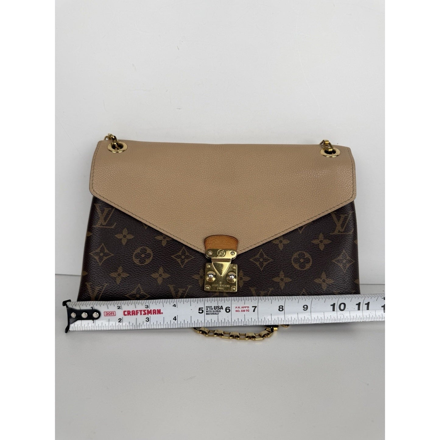 Louis Vuitton Pallas Chain Bag Beige Leather & Brown LV Monogram Canvas 2015 S05