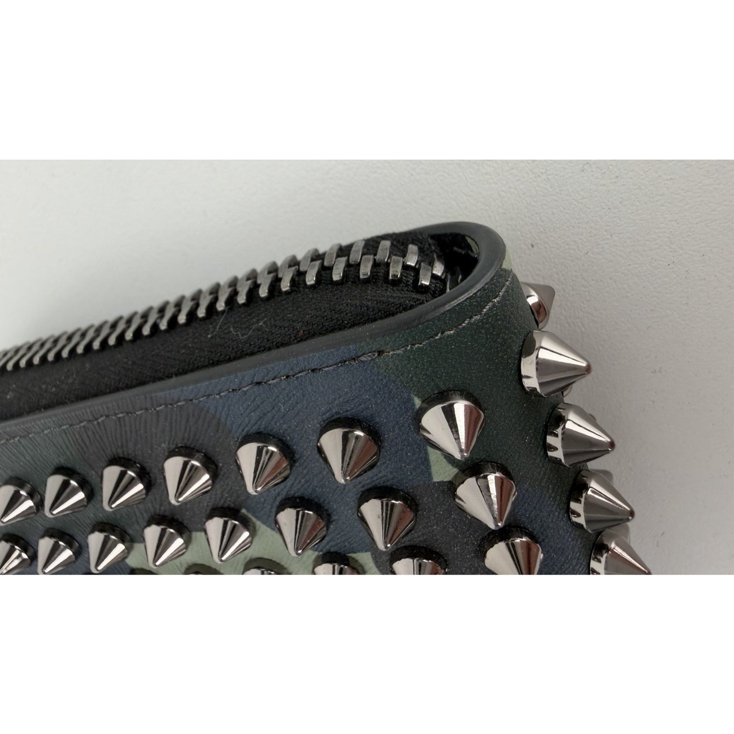 Christian Louboutin Panettone Wallet Navy Blue Camouflage Leather&Spiked Studs S