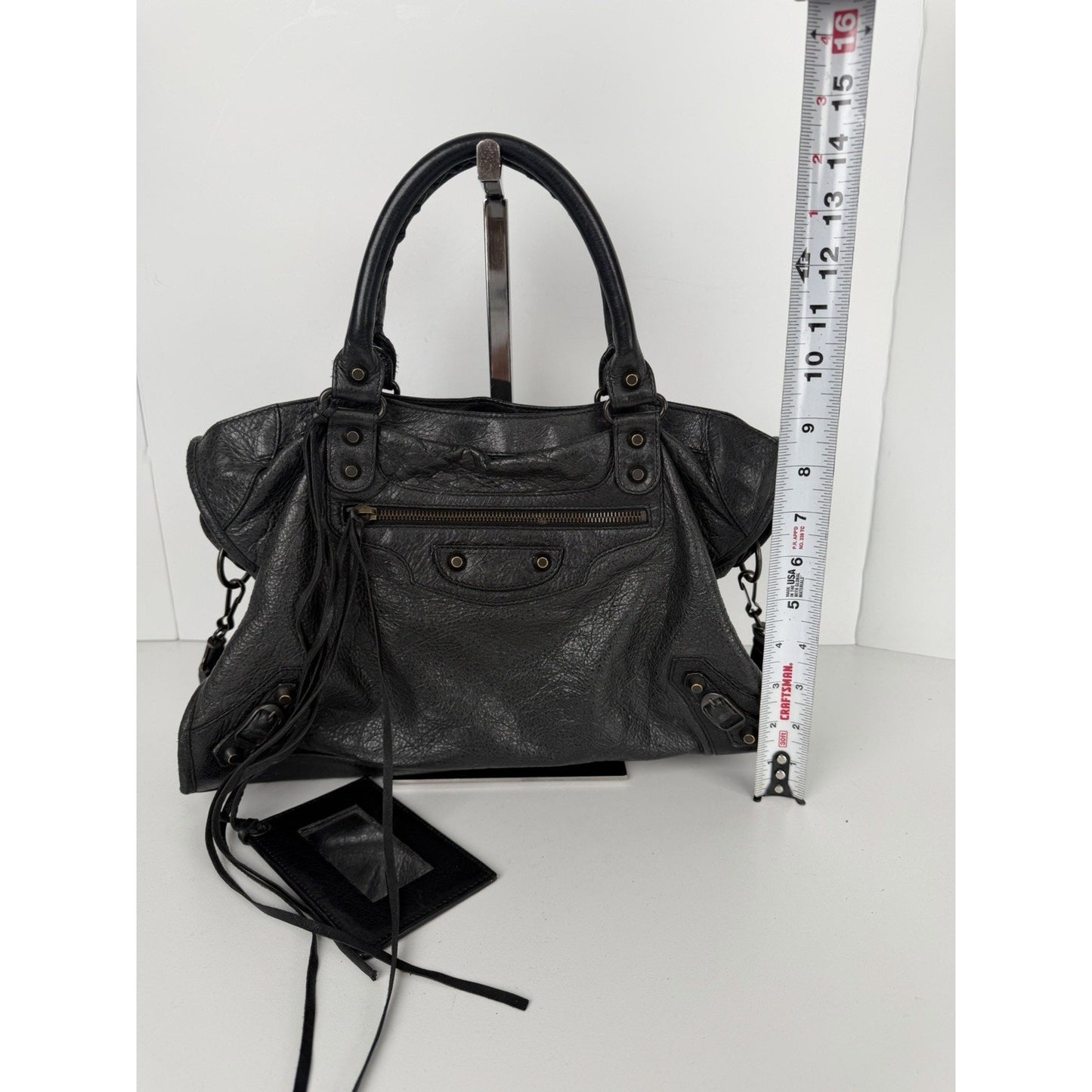 Balenciaga Classic The City Studded Handbag Medium in Dark Gray Leather S07