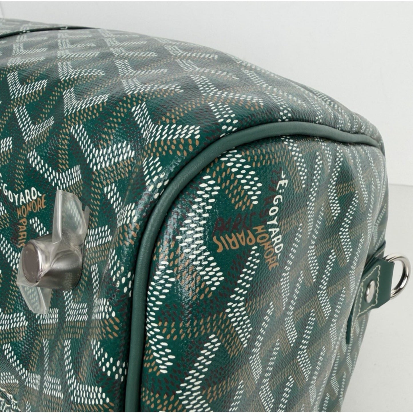 Goyard Boston 45 Travel Bag in Green Goyardine Canvas with Leather Trim