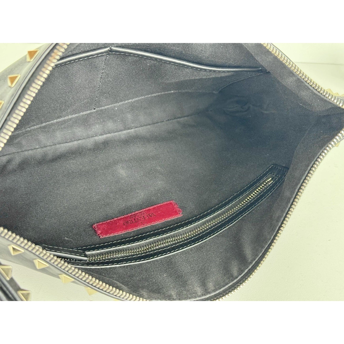 Valentino Rockstud Black Leather Pouch with Golden Hardware B-1