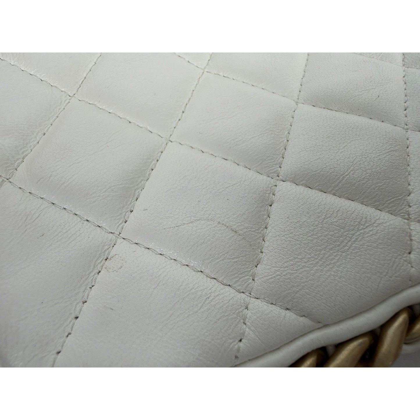 Chanel Lambskin Quilted Chain Around Top Handle Mini Bag White NFC D4