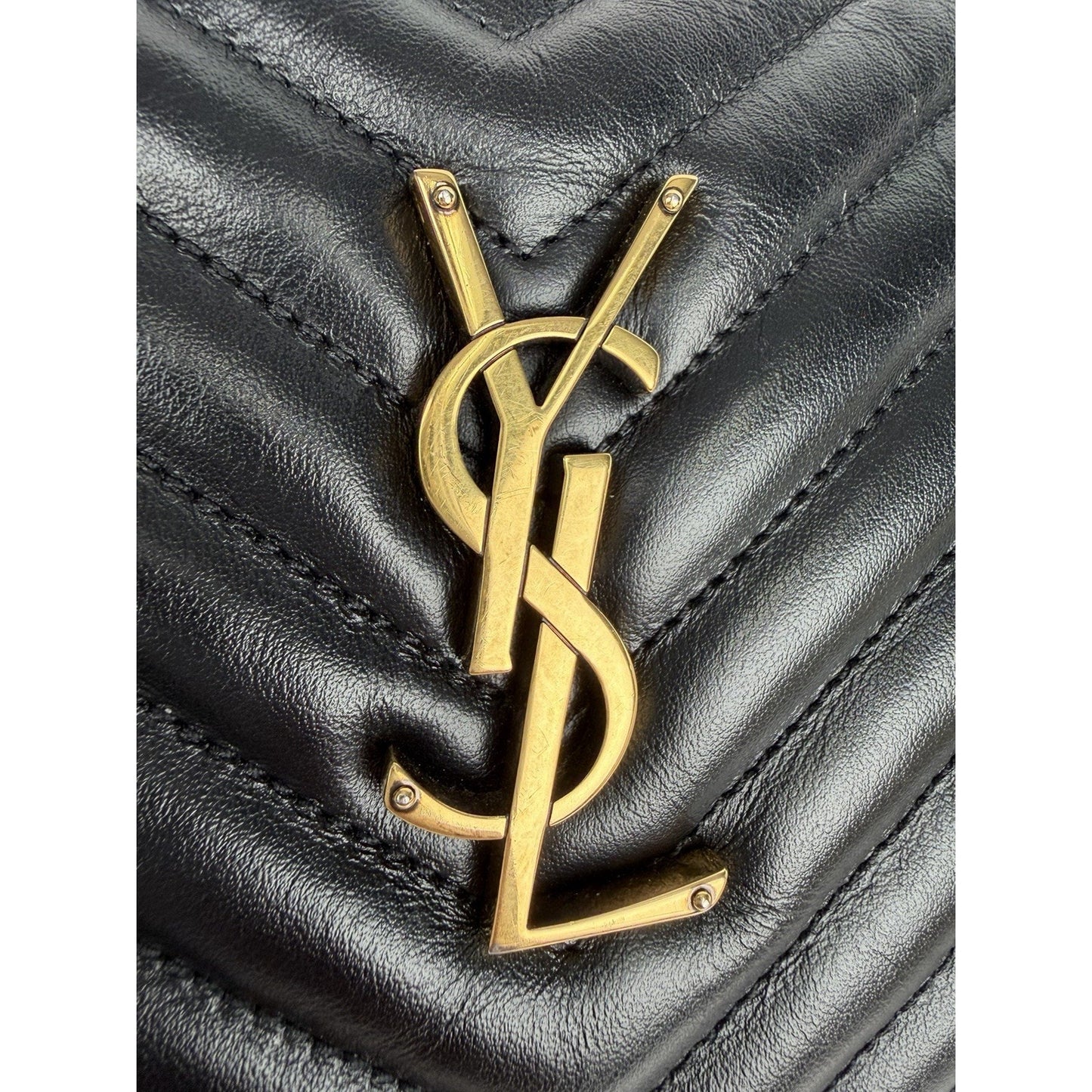 Saint Laurent Lou Camera Bag Medium Chevron Quilted Black Calfskin Leather D9