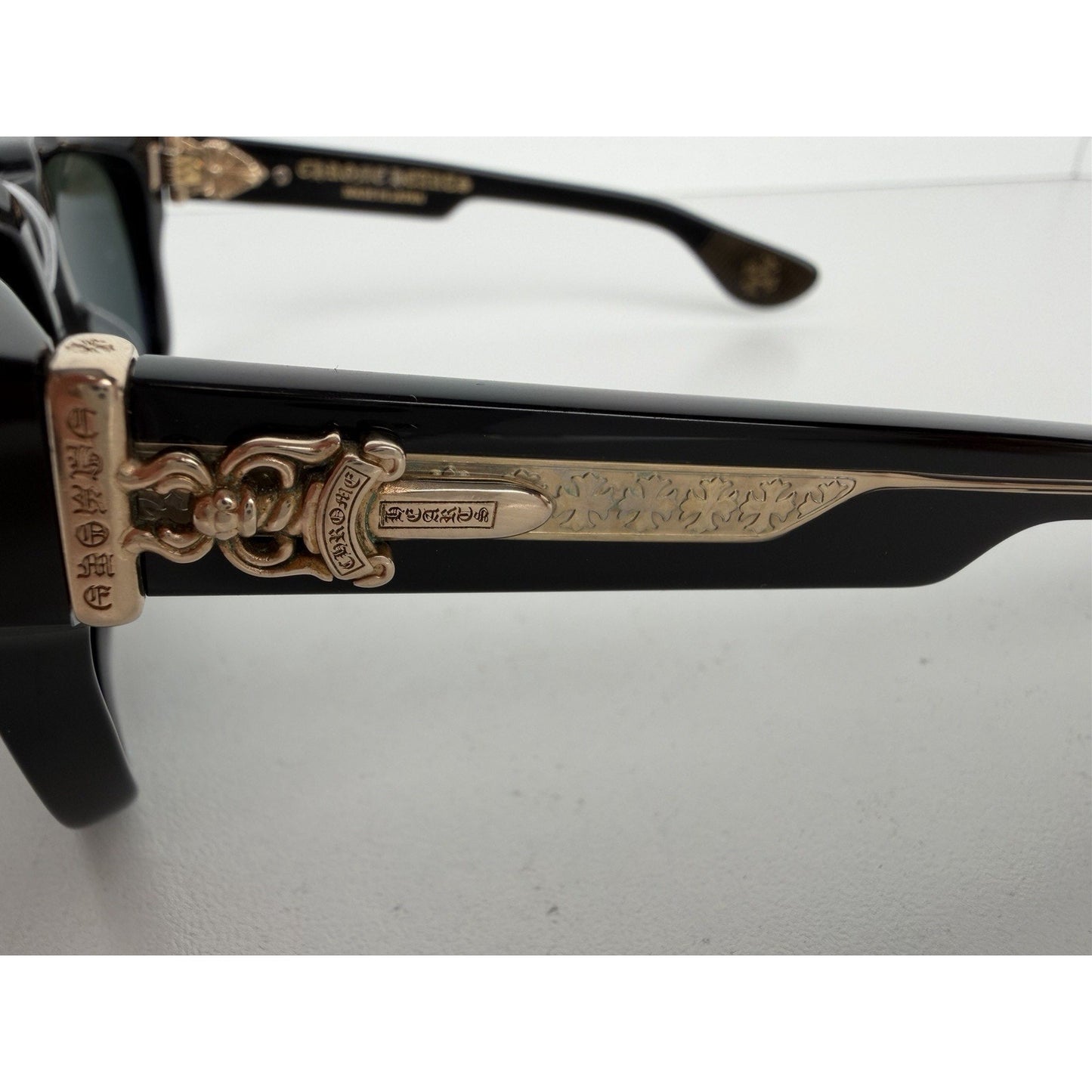 Chrome Hearts Box Officer Square Sunglasses 56 in Black with Dark Green Lenses
