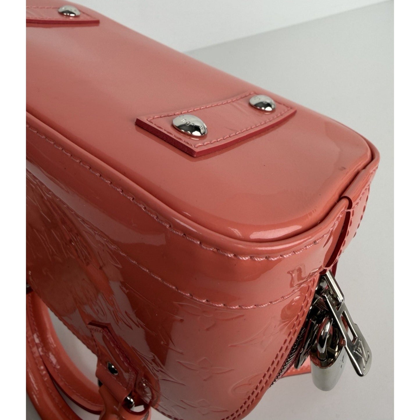 Louis Vuitton Alma BB Bag LV Monogram Glossy Coral-Pink Patent Leather 2015 S