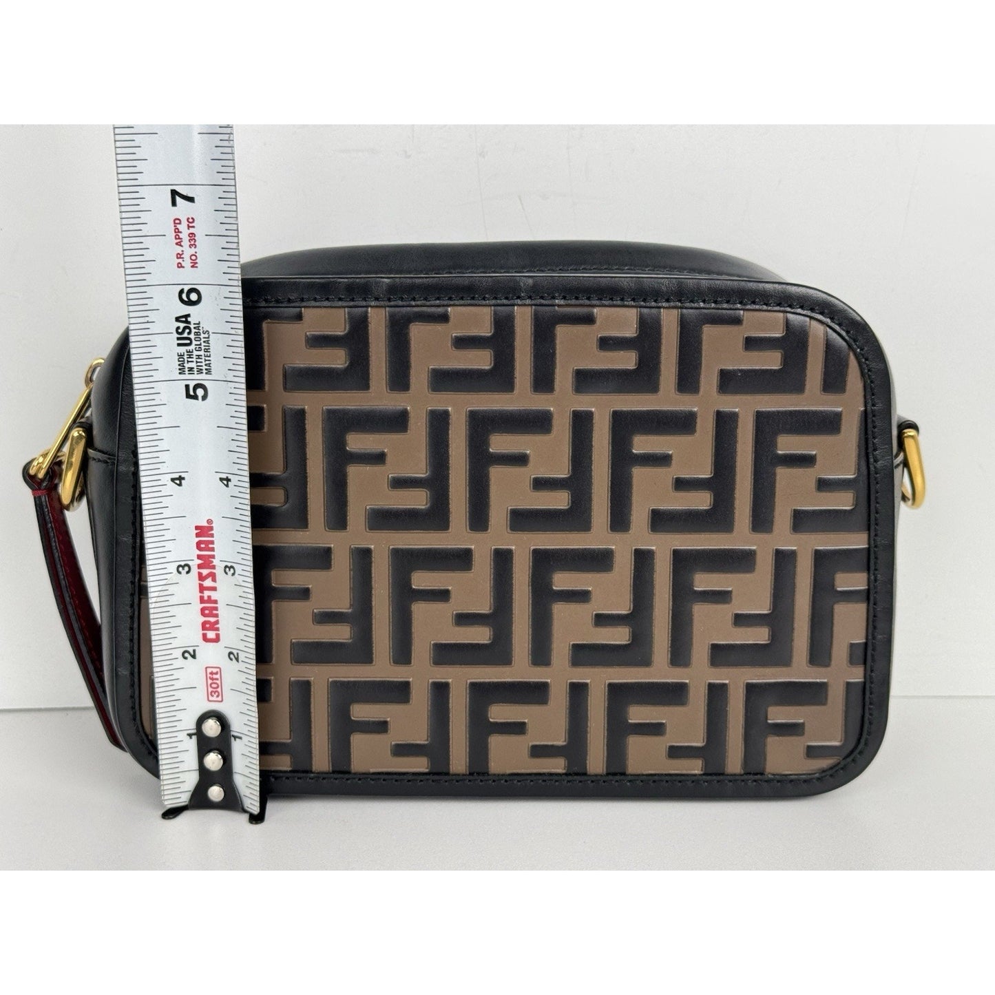 FENDI Vitello Century Bi-Color FF 1974 Embossed Mini Camera Case Maya B-9