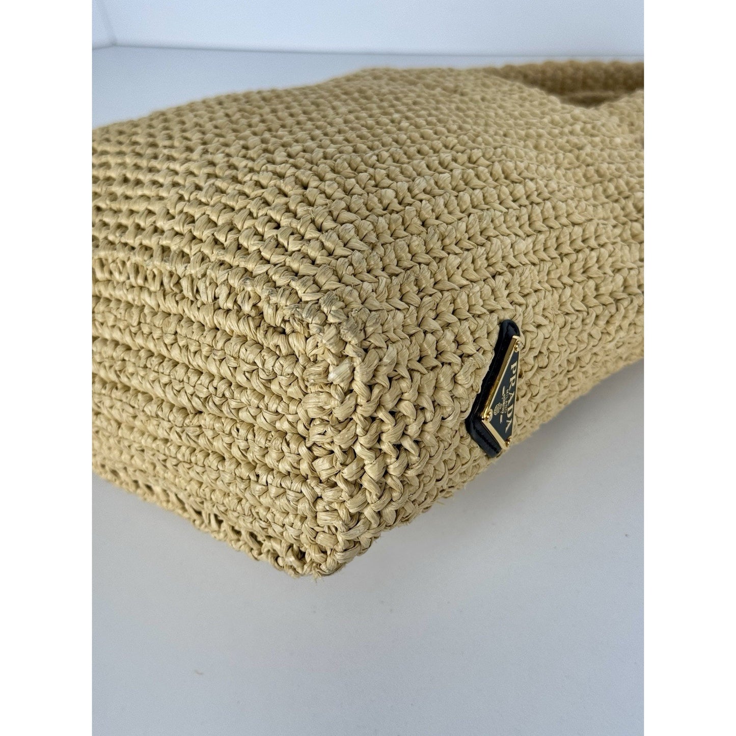 Prada Raffia Tote Bag Beige with Embroidered Logo B-2