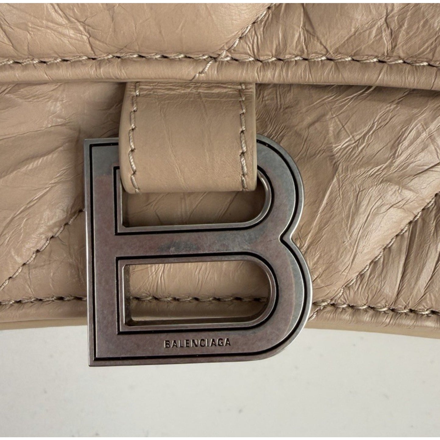 Balenciaga Large Crush Quilted Leather Chain Shoulder Bag Light Beige E7