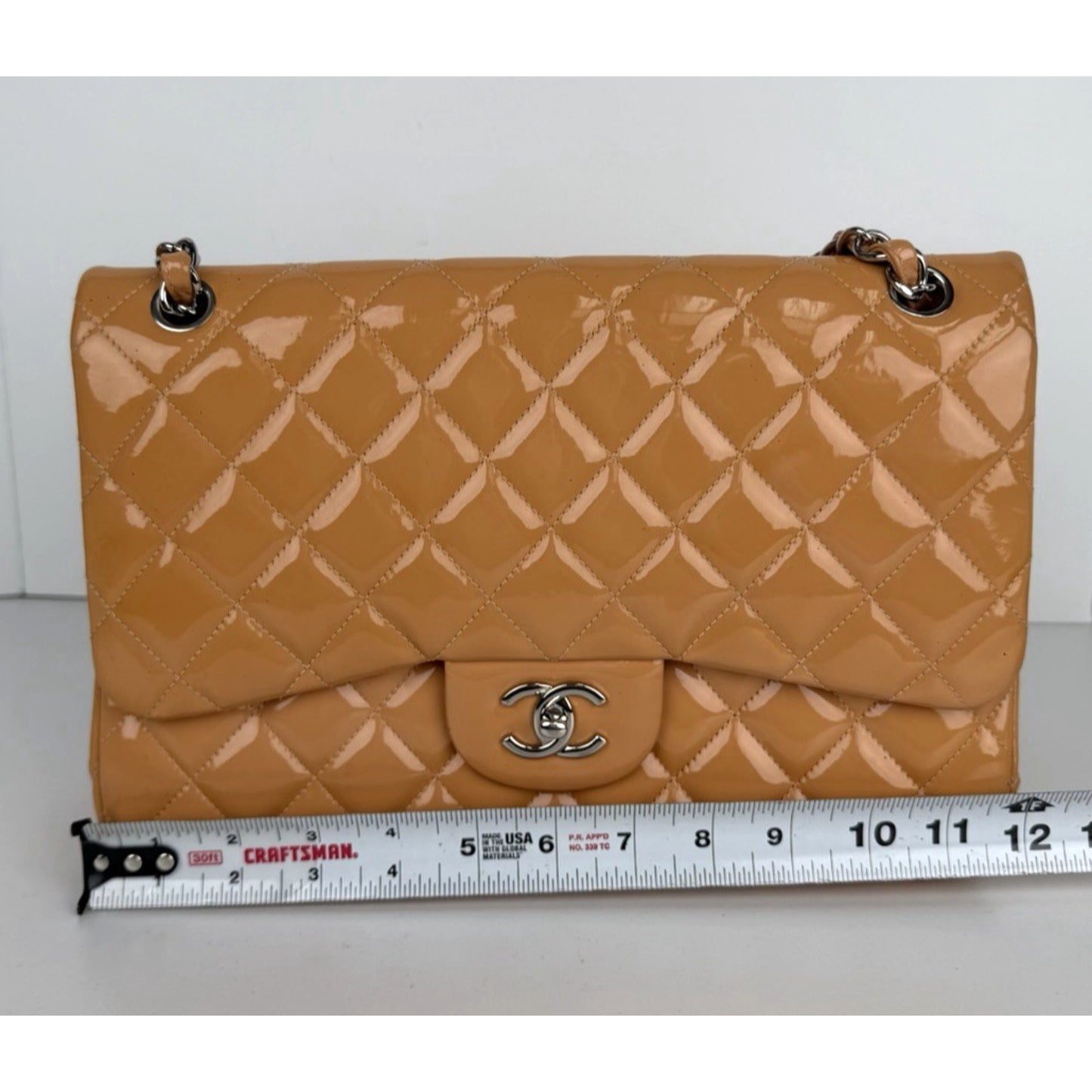 Chanel Classic Double Flap Jumbo Bag in Shiny Orange Patent Leather 2011 D1