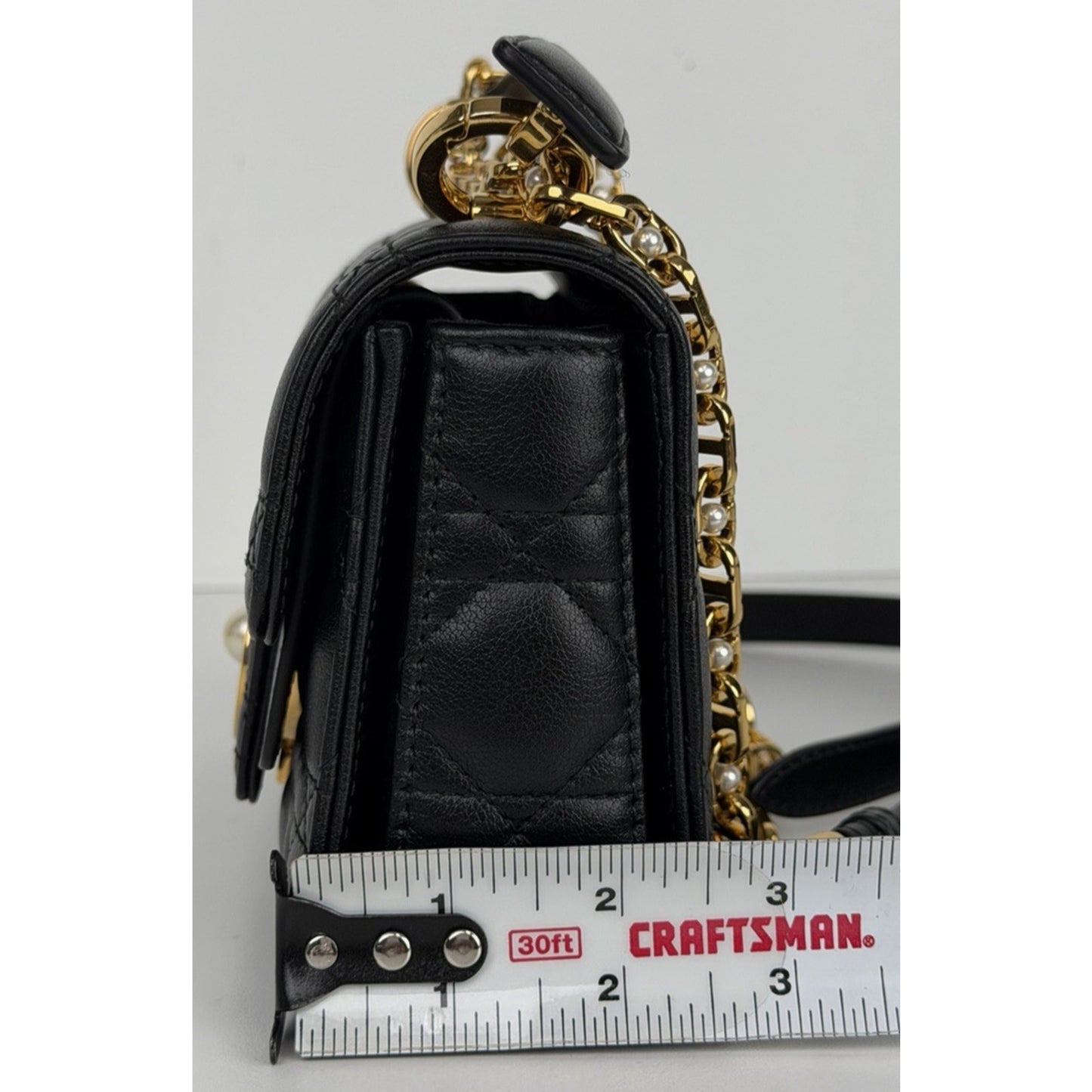 Dior Cannage Jolie Top Handle Small Bag in Black Calfskin with "CD" Clasp S-07