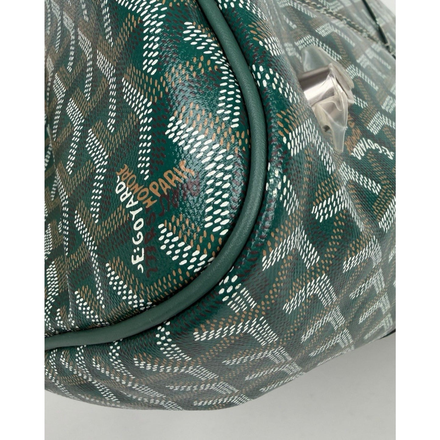 Goyard Boston 45 Travel Bag in Green Goyardine Canvas with Leather Trim