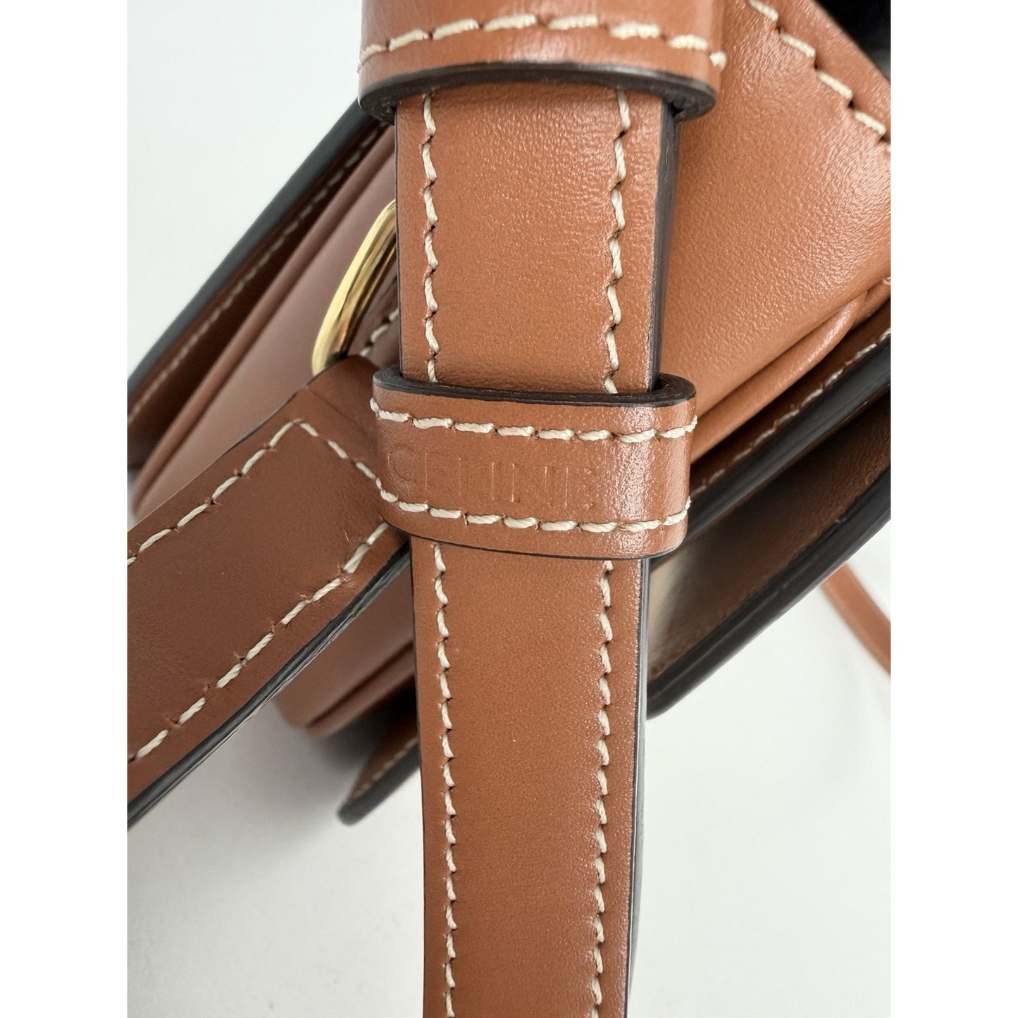 Celine Teen Triomphe Bag in Brown and White Triomphe Canvas and Calfskin S11