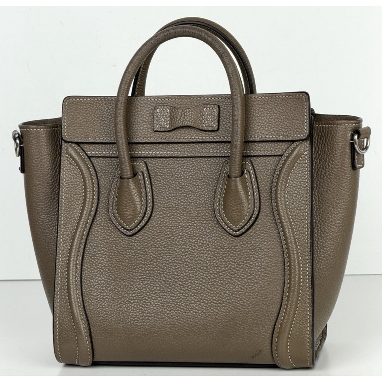 Celine Luggage Nano Bag in "Souris" Taupe Shade Drummed Calfskin Leather S05