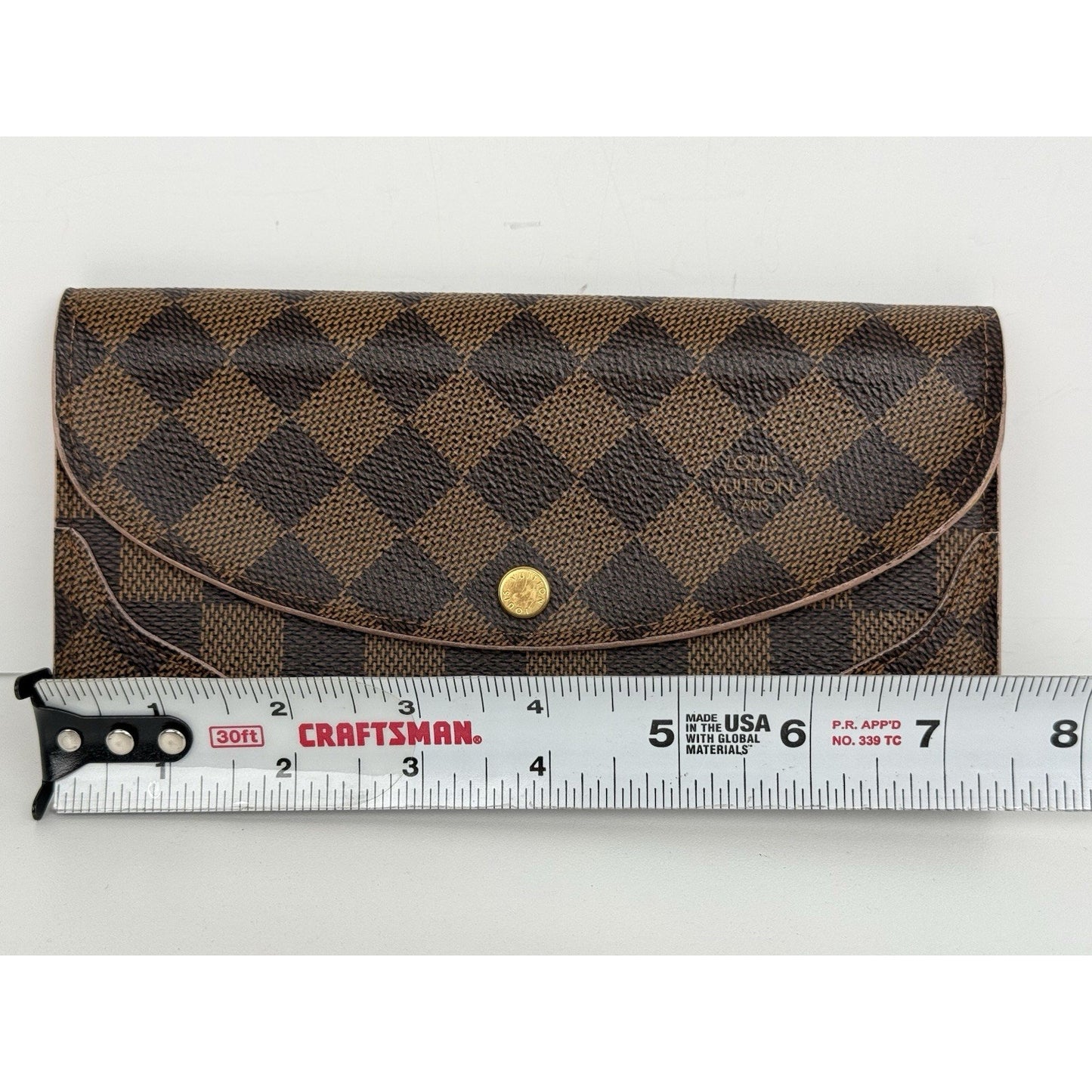 Louis Vuitton Damier Ebene Caïssa Wallet Rose Ballerine with Gold Hardware