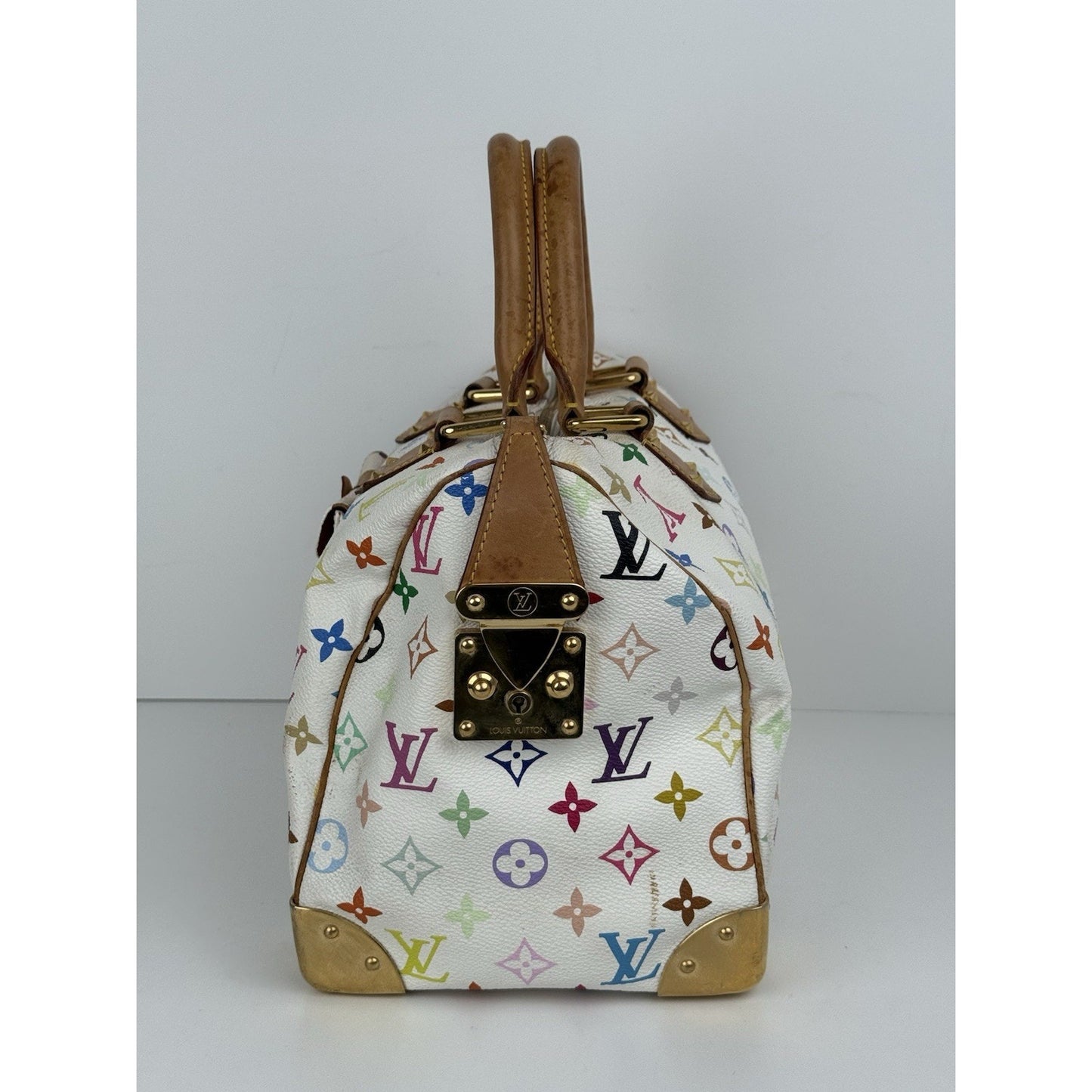 LOUIS VUITTON Speedy 30 Handbag White & Multicolor Monogram Canvas