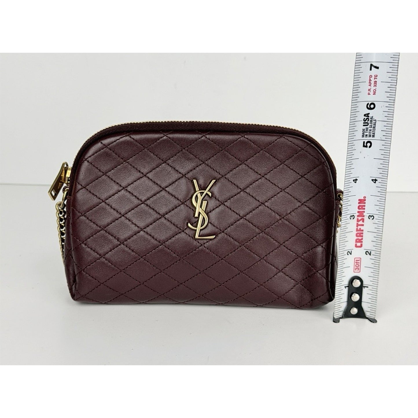 Saint Laurent Gaby Mini Bag Diamond-Quilted Leather Crossbody in Burgundy S07
