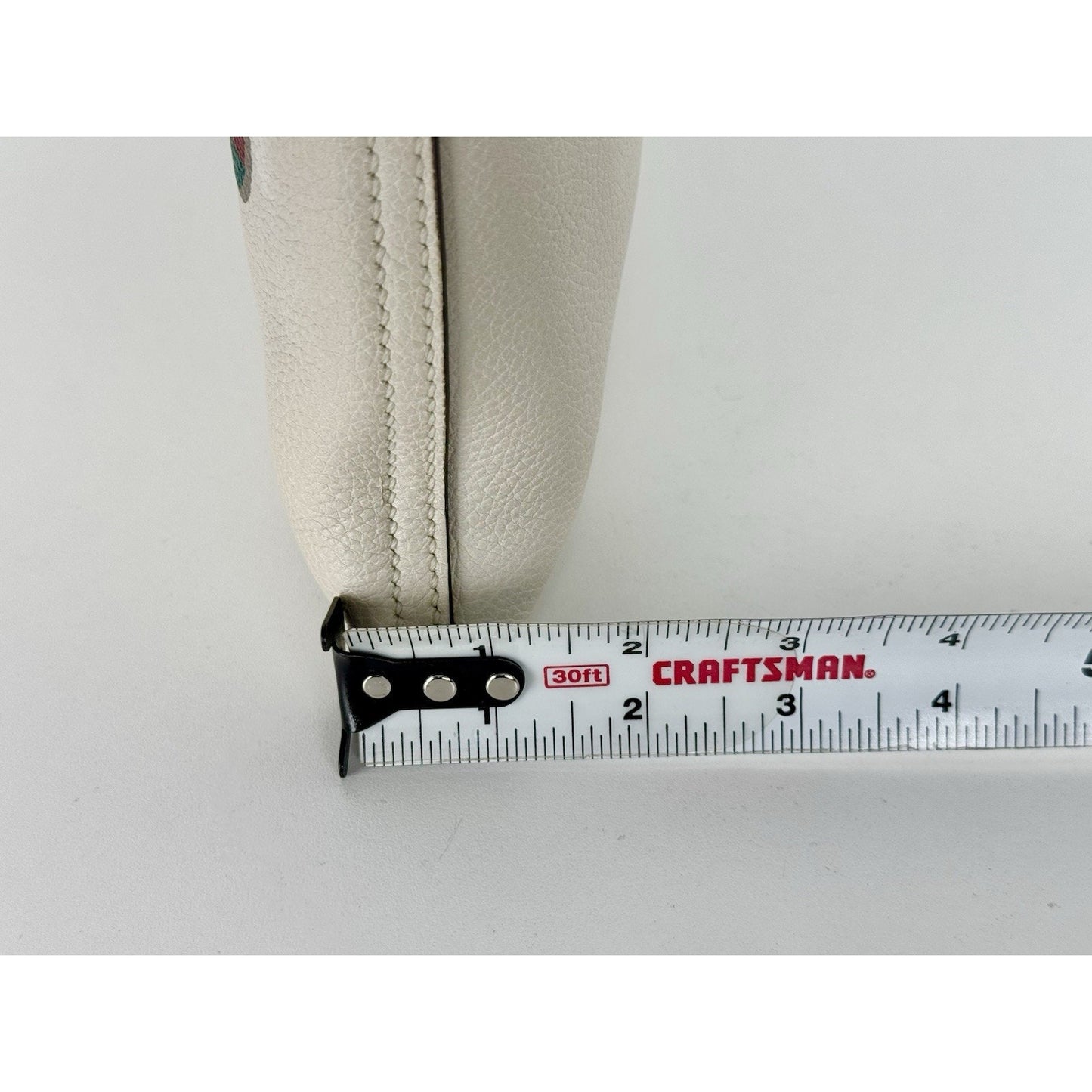 Gucci White Leather Logo Print Zip Pouch with Gold Hardware D-1