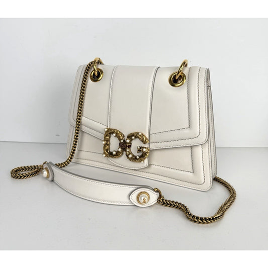 Dolce & Gabbana DG Amore Shoulder Bag Small in White Smooth Calfskin S07