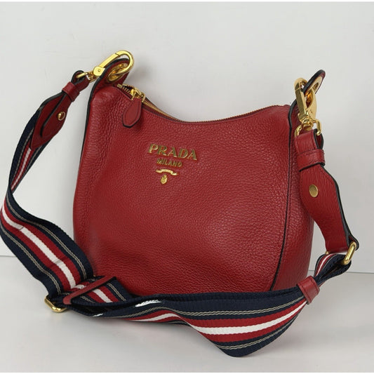 Prada Rubino Vitello Phenix Small Crossbody Bag in Red Leather S01