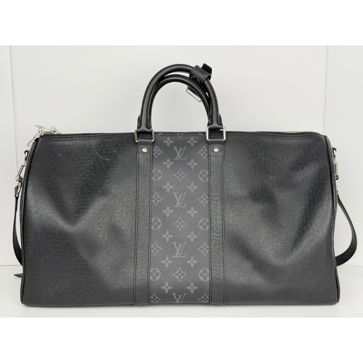 Louis Vuitton Keepall Bandouliere 50 Monogram Eclipse & Black Taiga Leather