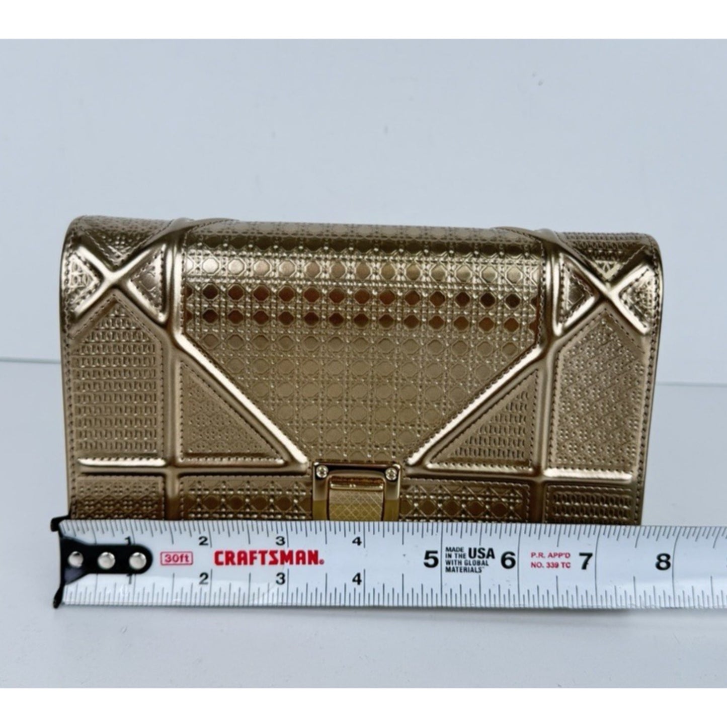 Christian Dior Cannage Diorama Small Wallet on Chain Bag in Metallic Gold S15