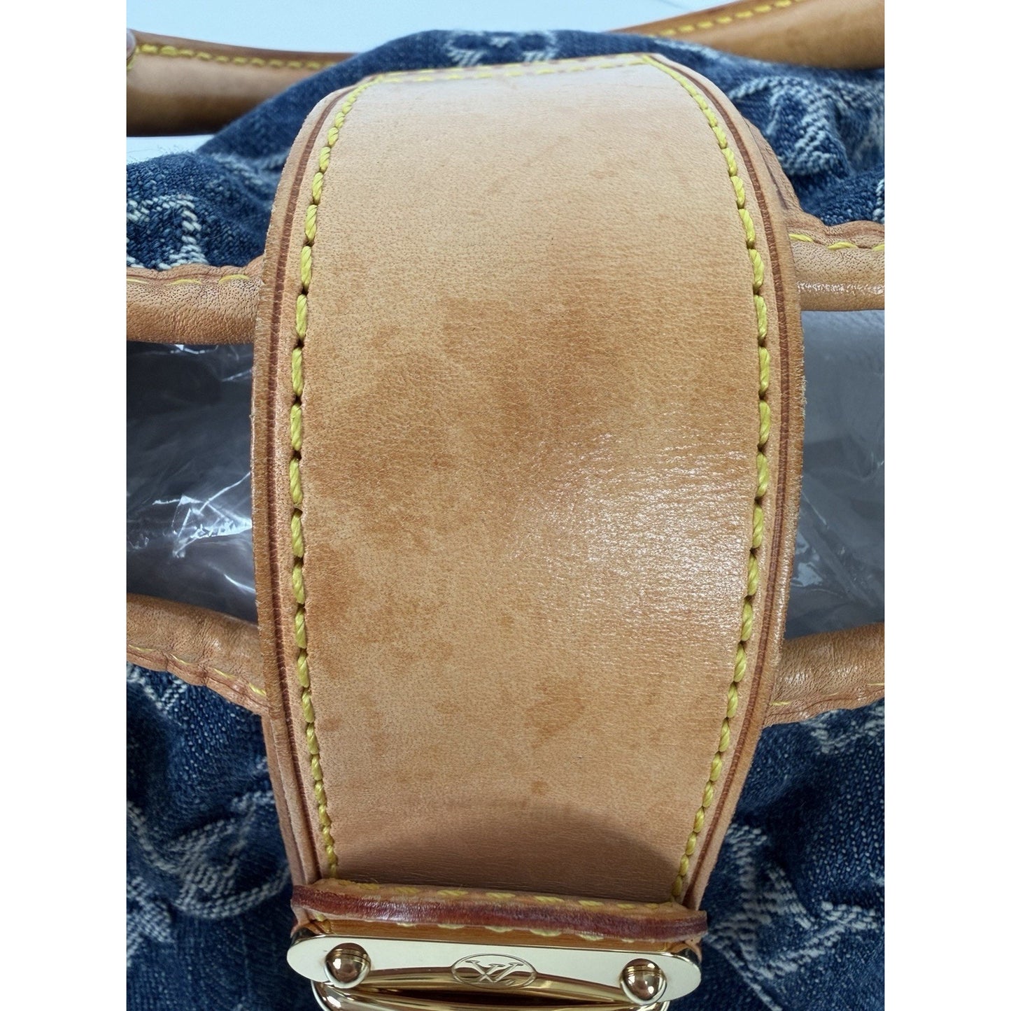 Louis Vuitton Denim Pleaty HandBag Blue Monogram & Gold-Tone Hardware D8