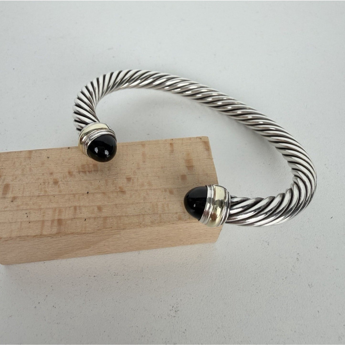 David Yurman Cable Bracelet 7mm Large in Sterling Silver & 14K Yellow Gold Onyx