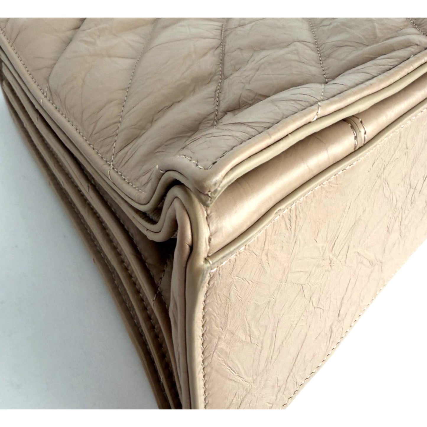 Balenciaga Large Crush Quilted Leather Chain Shoulder Bag Light Beige E7