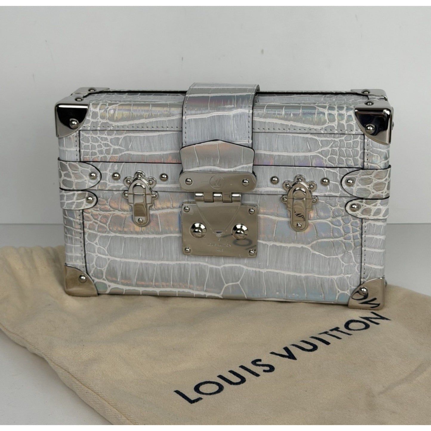 Louis Vuitton PM Bag Iridescent Silver Alligator Leather Microchipped E1