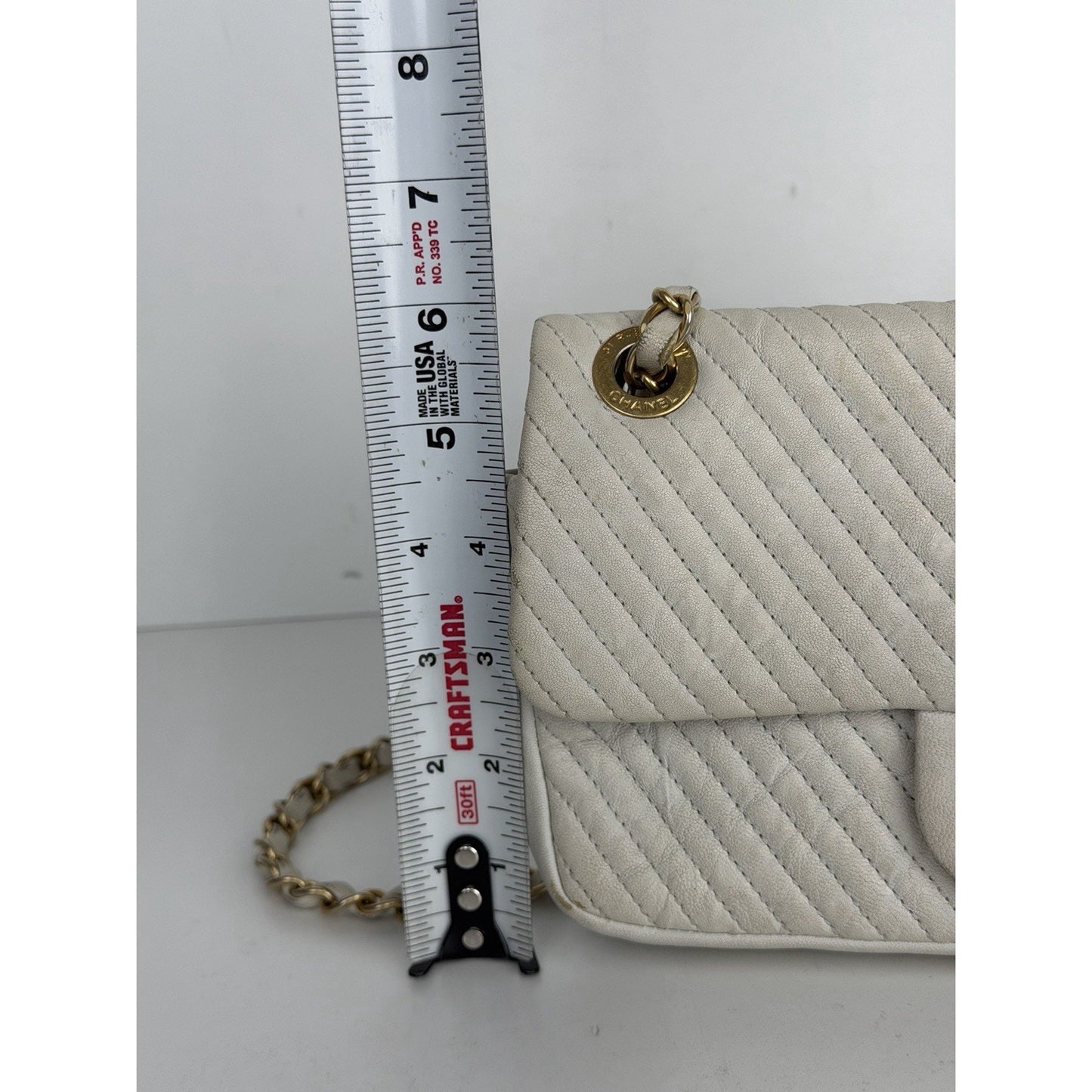 Chanel Chevron Surpique Flap Bag Small in White Lambskin Leather 2015-2016 U2