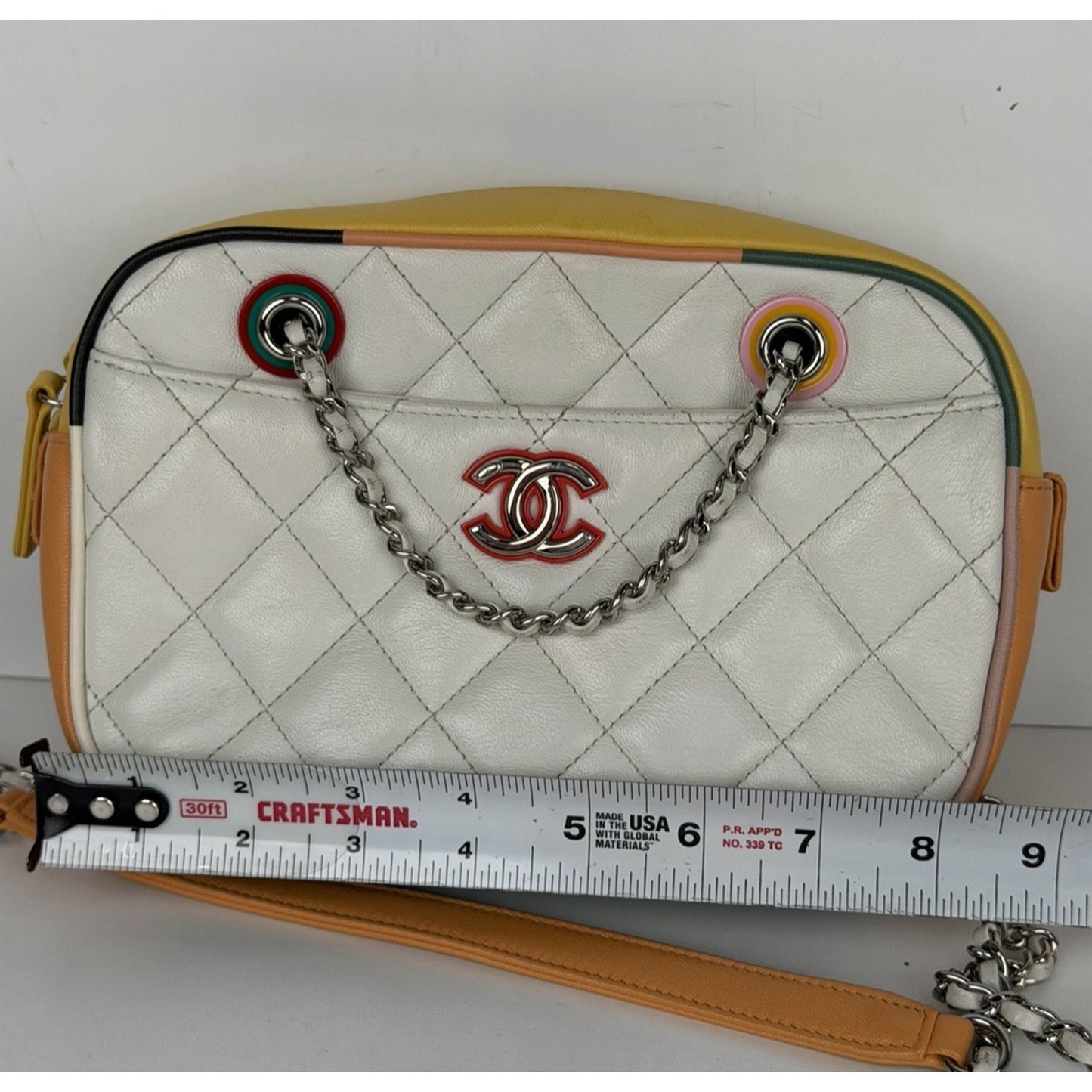 Chanel Paris-Cuba Color Camera Bag Quilted White Leather&Colorful Border 2017 D8