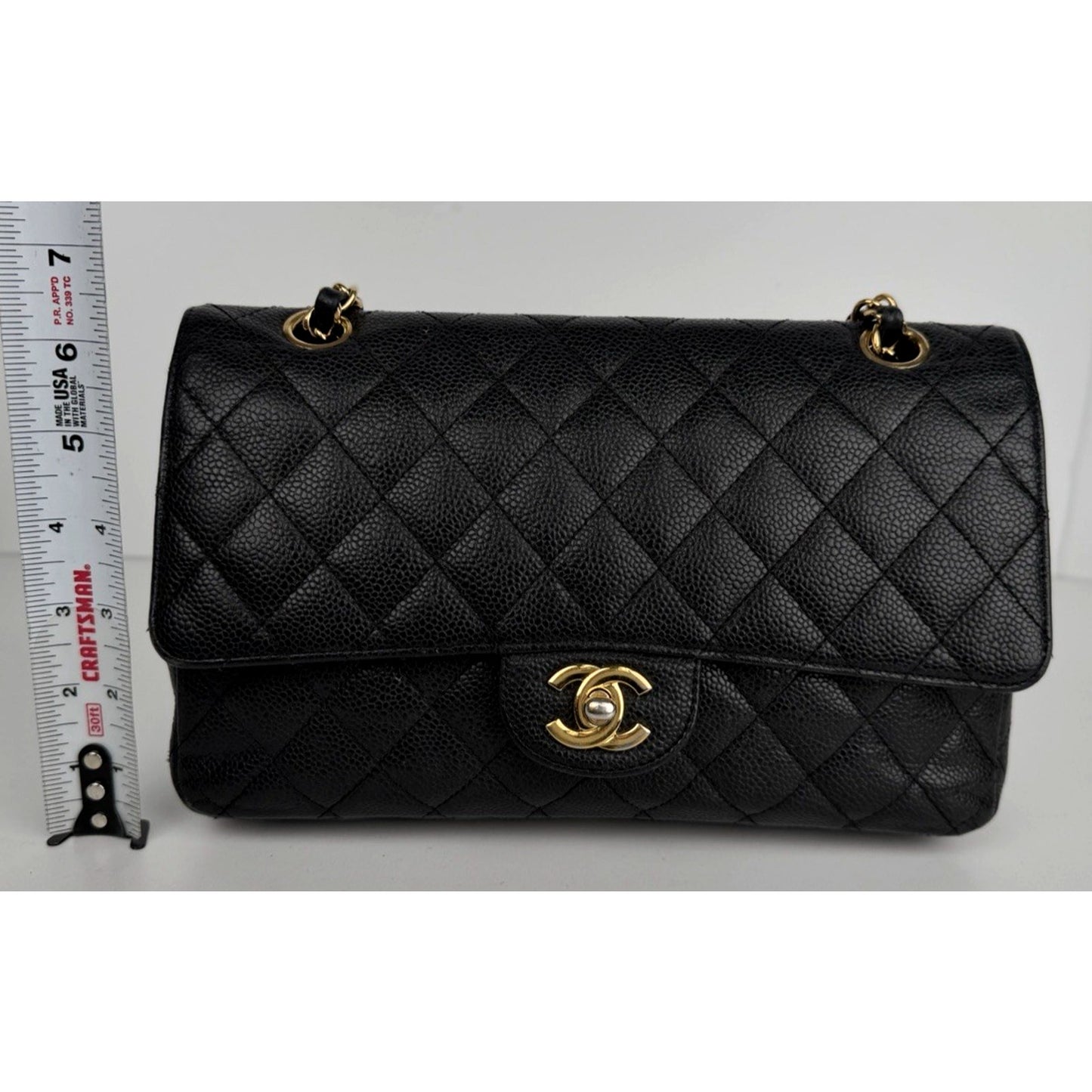 Chanel Classic Double Flap Medium Bag in Black Quilted Caviar Leather E-5