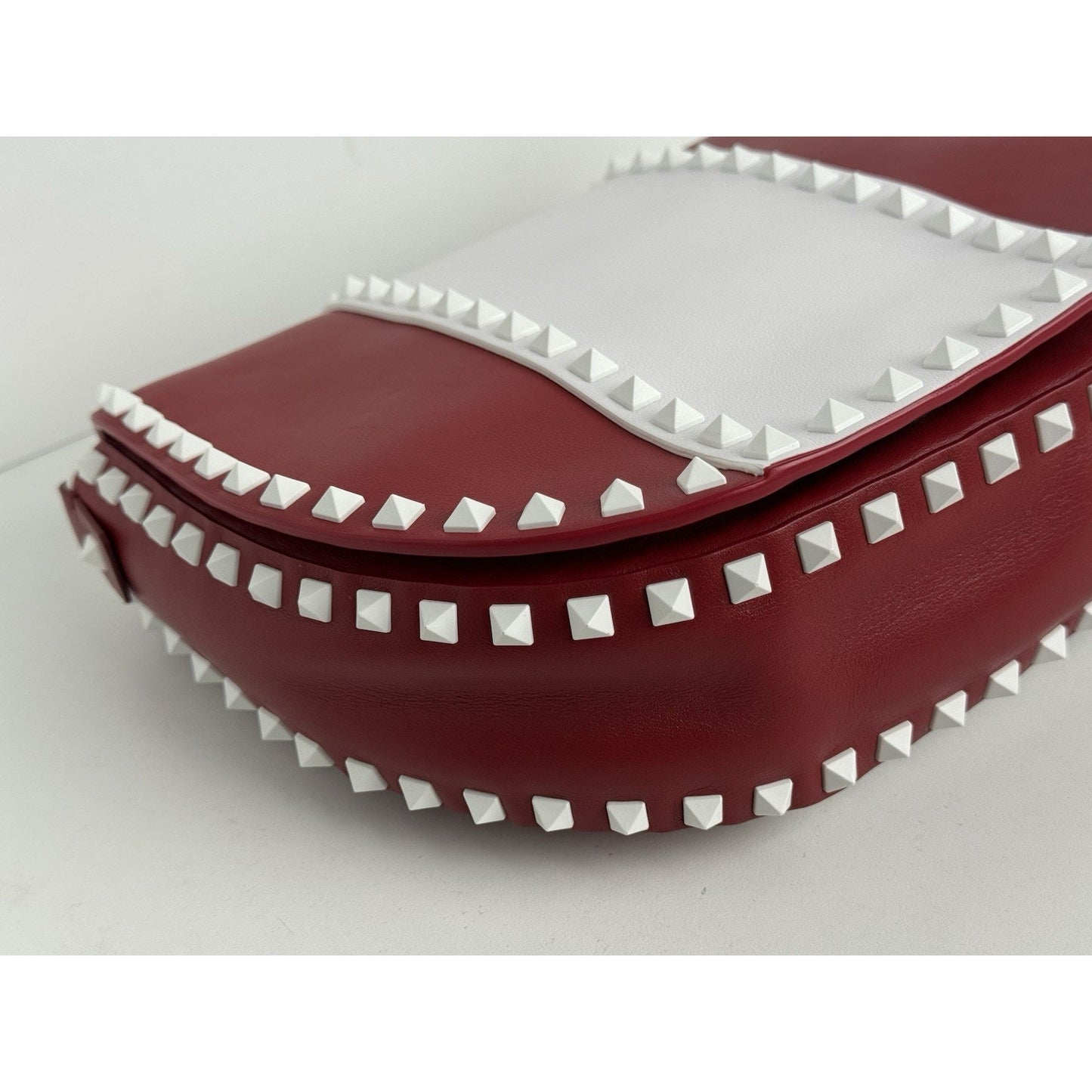 VALENTINO Red White Leather Rockstud Saddle Crossbody Bag