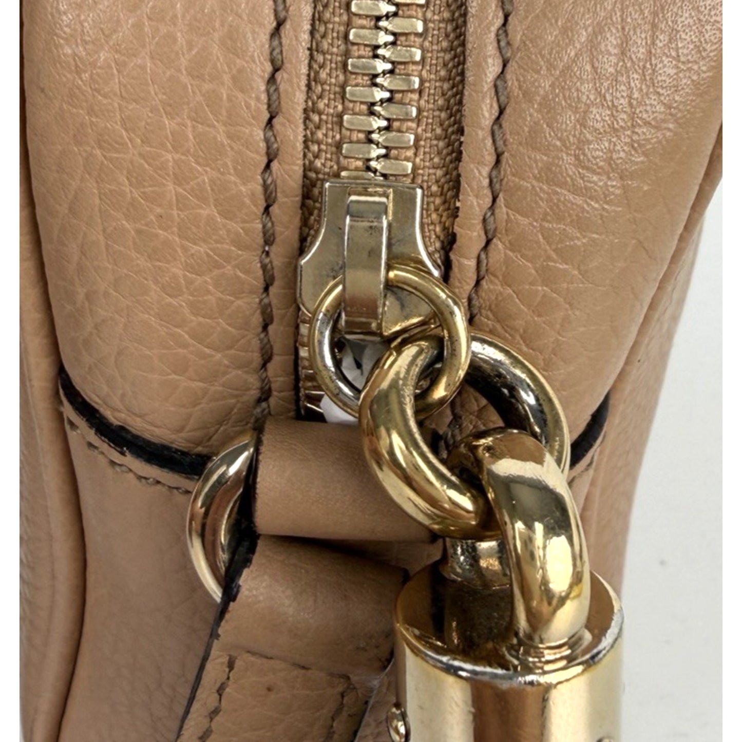 Soho Disco Small Bag in Light Brown Leather Crossbody Champagne Hardware S