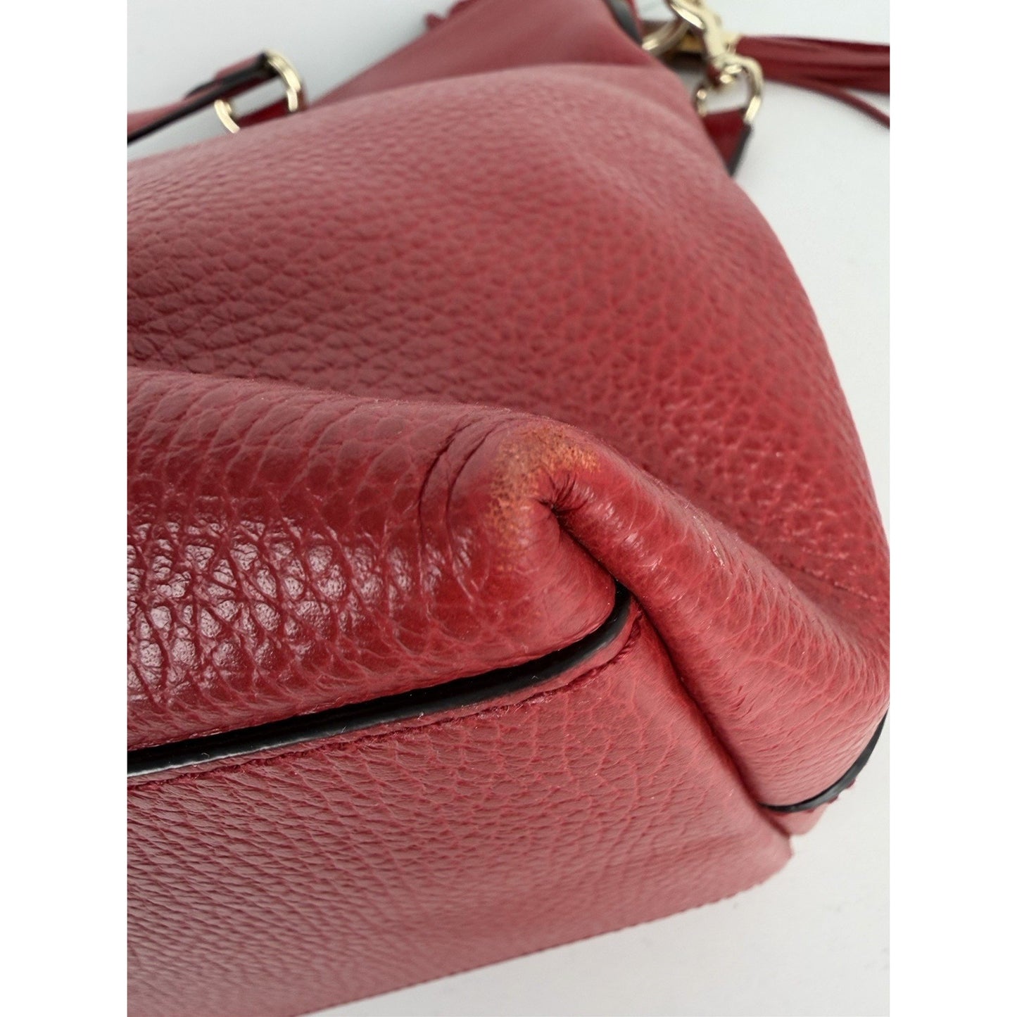 Gucci Braided & Bamboo Accent Tassel Tote Bag Medium in Red Leather S-13