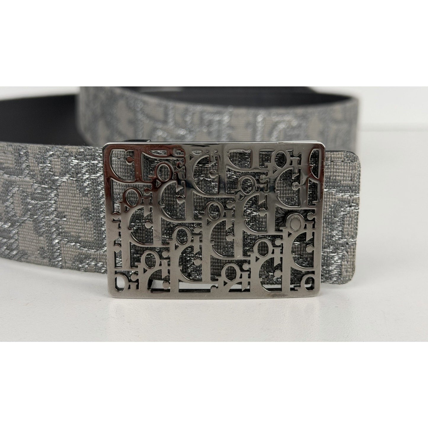 Christian Dior Jacquard Oblique Cosmo Belt Grey Canvas Body CD Logo Buckle