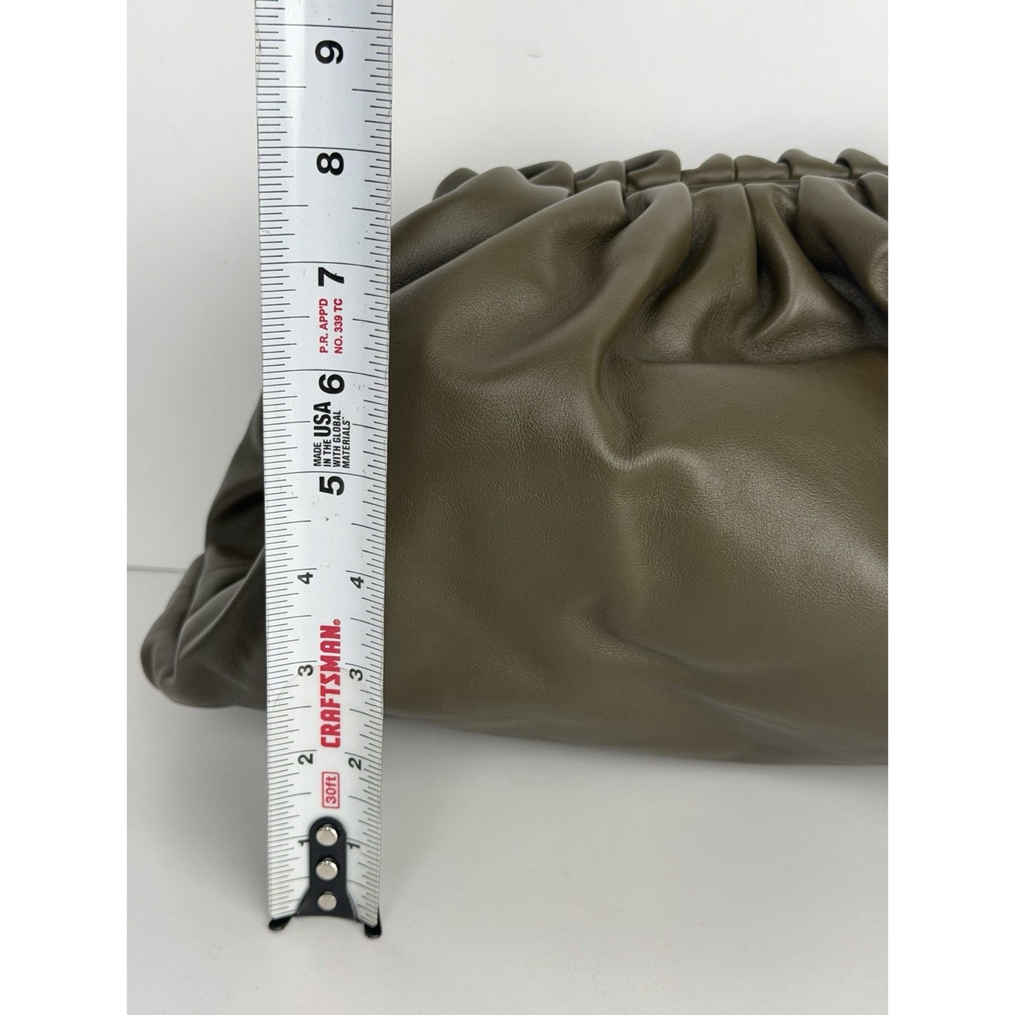 Bottega Veneta "The Pouch" Clutch Olive Green Leather Gathered&Ruffled Design S