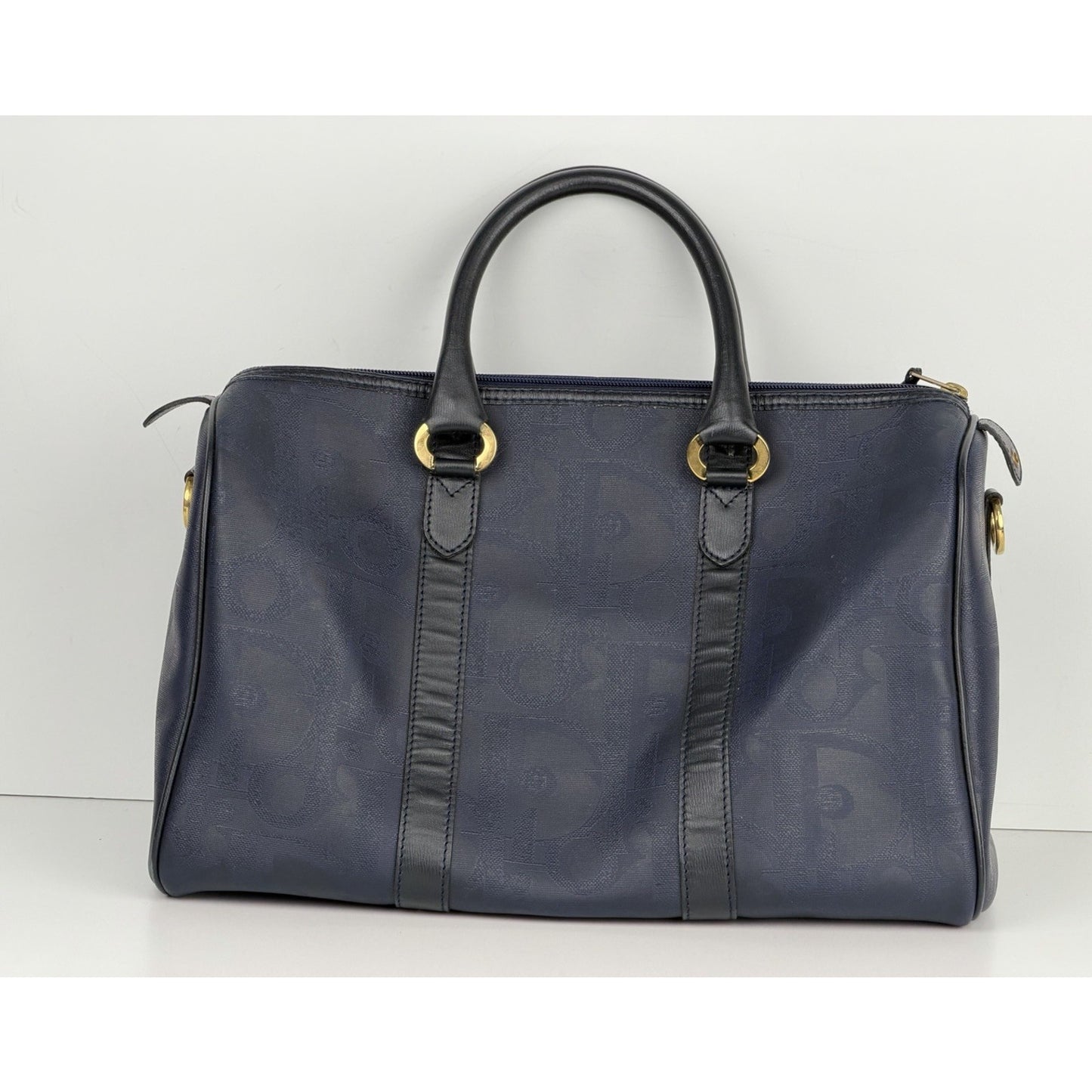 Christian Dior Trotter Boston 40 Bag Vintage in Navy Coated Canvas S
