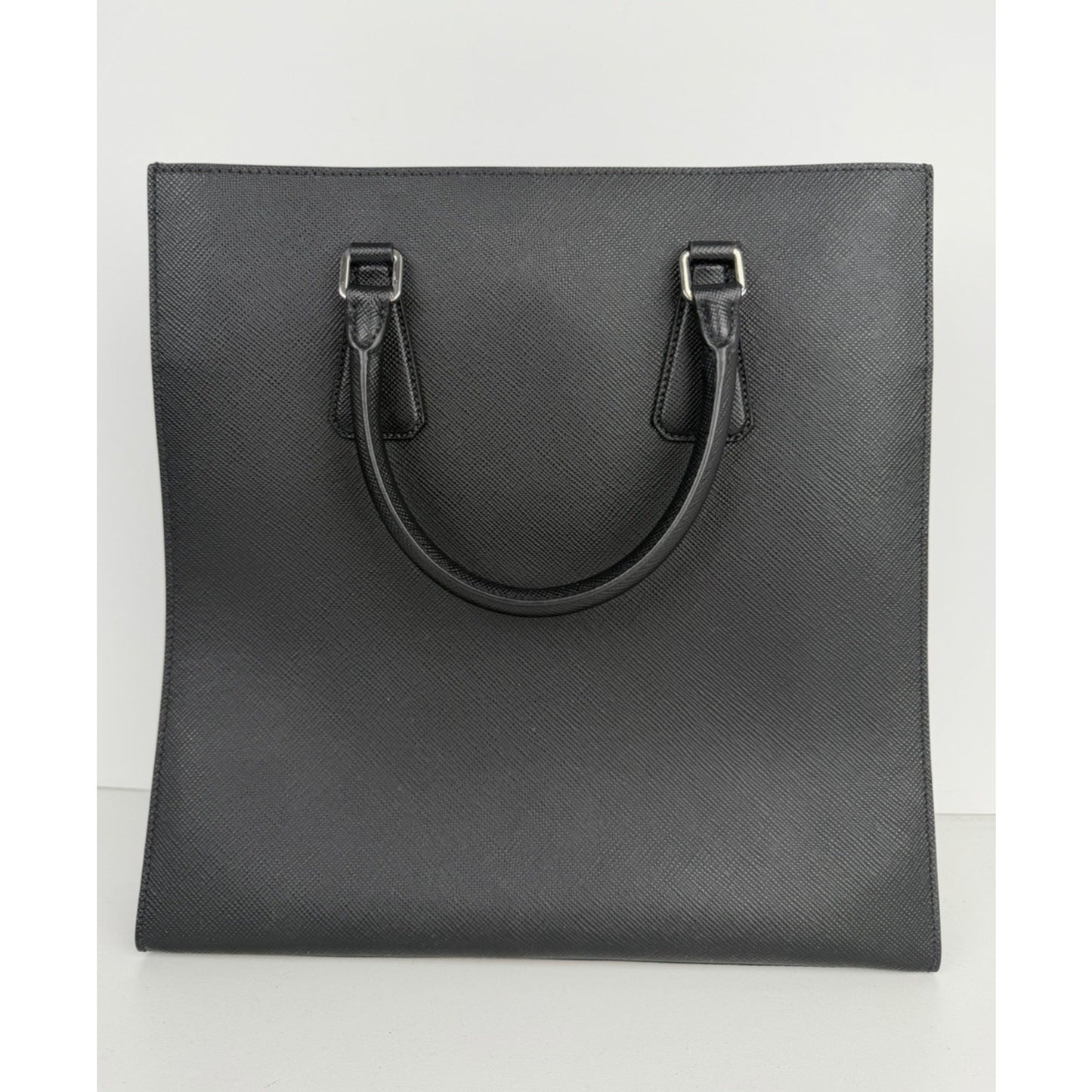 Prada Web Stripe Vertical Tote Bag Large in Black Saffiano Leather S-12