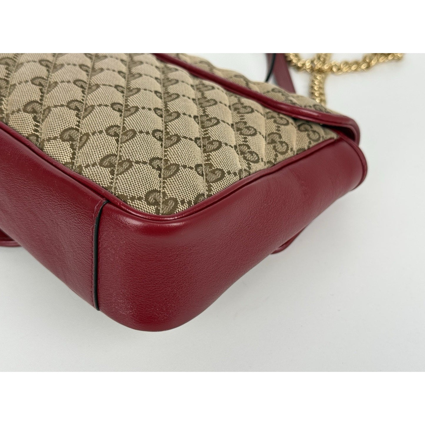 Gucci GG Marmont Monogram Matelassé Diagonal Shoulder Bag Beige and Red