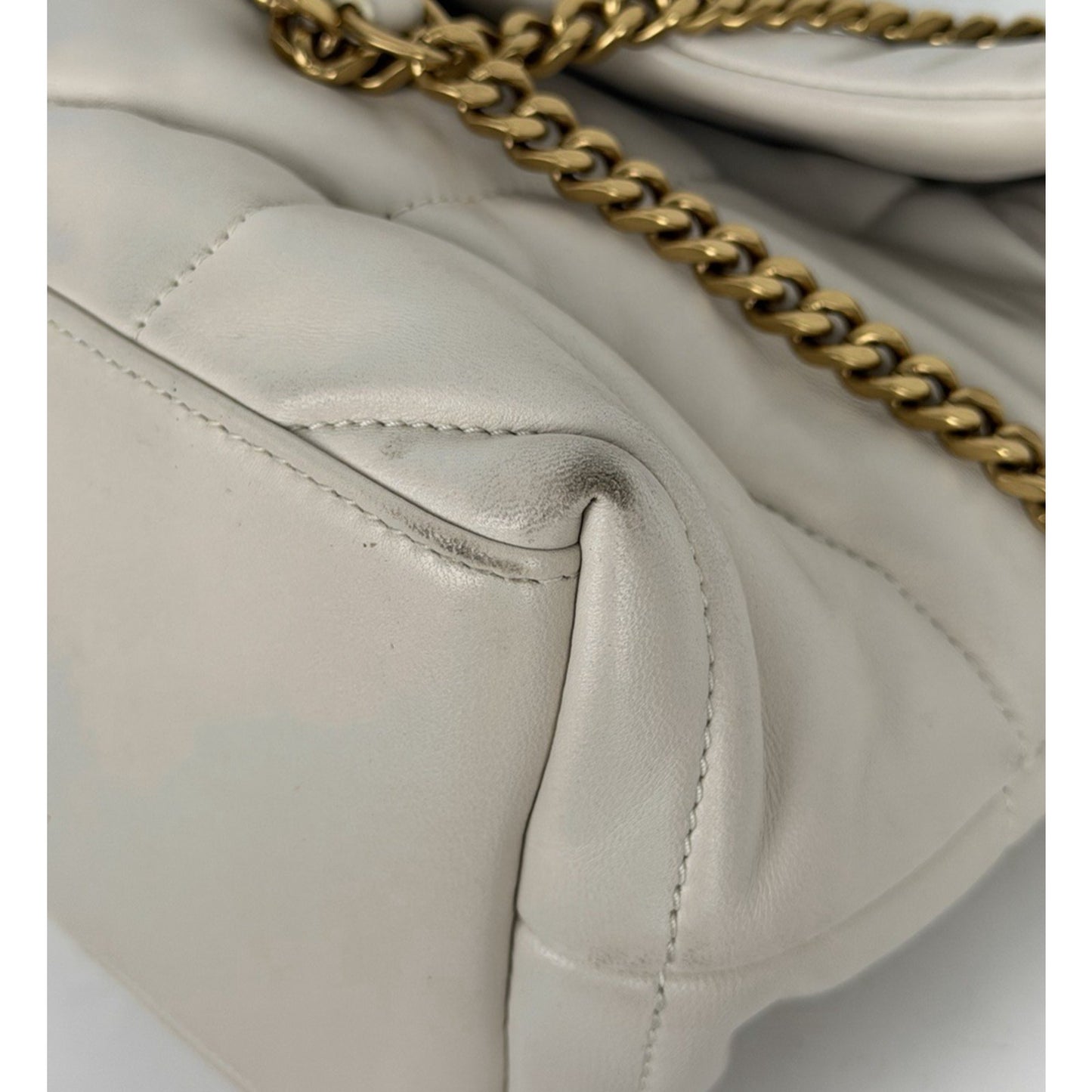 Saint Laurent Loulou Puffer Small Shoulder Bag Quilted White Chevron Leather