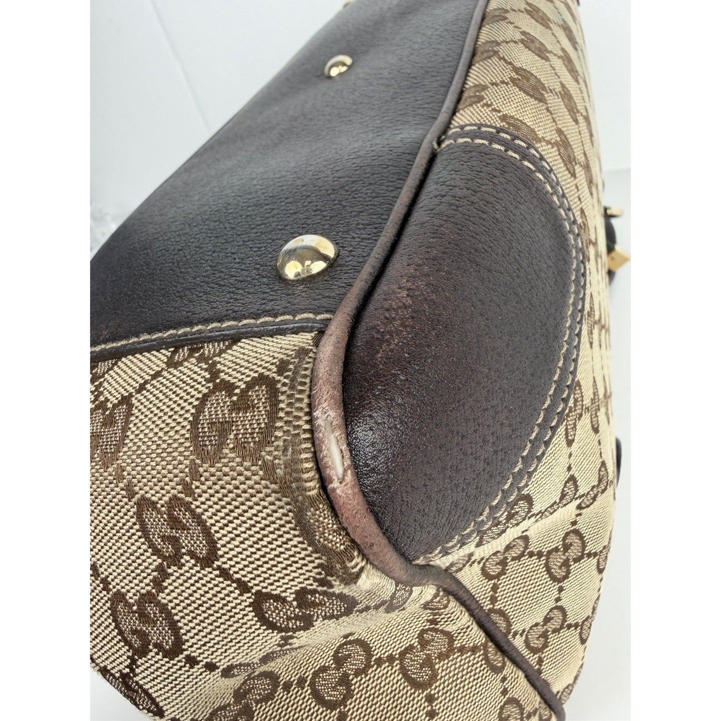 Gucci Medium Princy Tote Bag in GG Monogram Brown Canvas with Web Ribbon S18