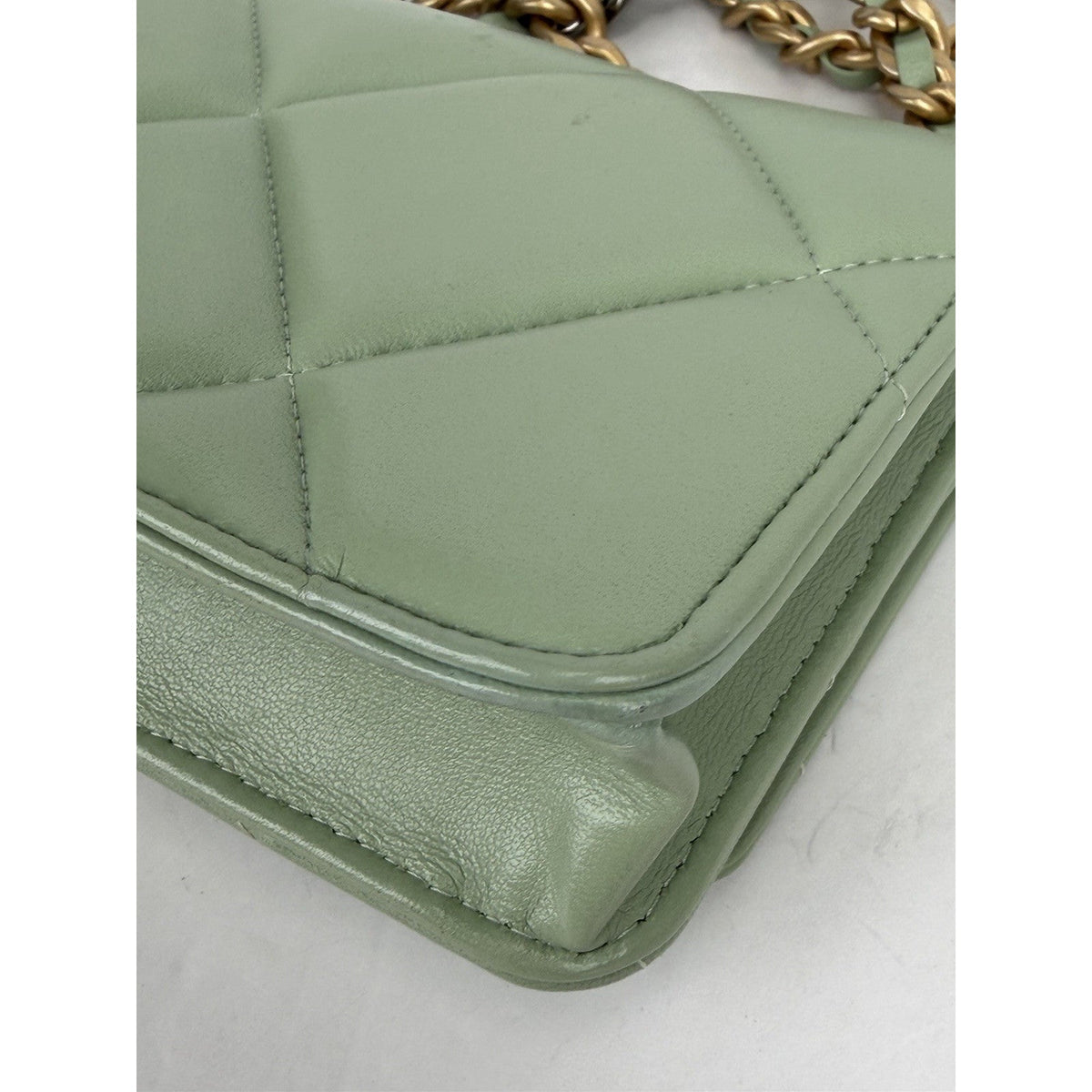Chanel 19 Wallet on Chain Bag in Mint Green Quilted Lambskin Leather NFC B7