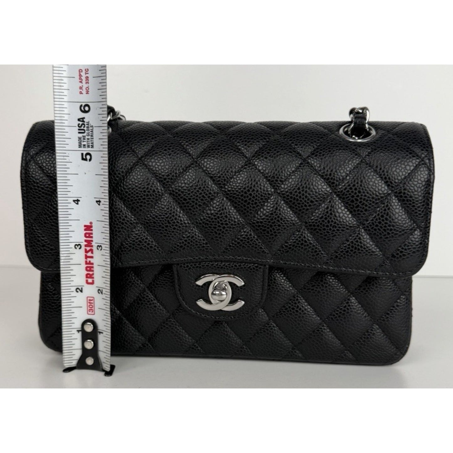 Chanel Classic Double Flap Small Bag Black Caviar Leather Silver Hardware NFC D7