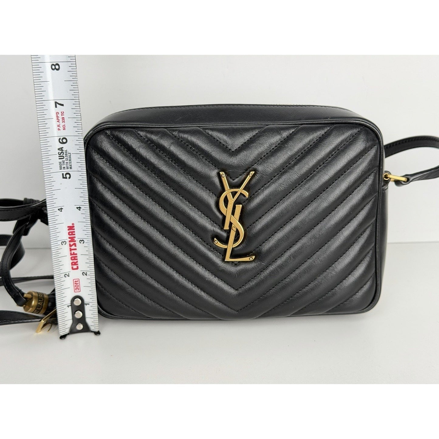 Saint Laurent Lou Camera Bag Medium Chevron Quilted Black Calfskin Leather D9